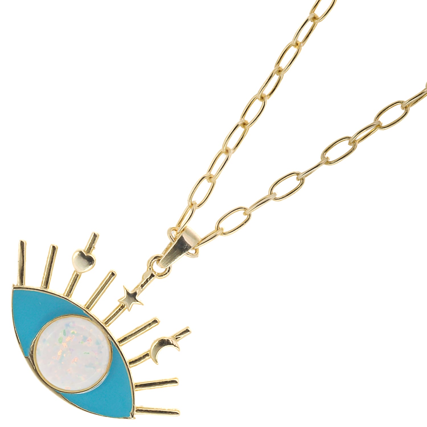 The adjustable sterling silver chain of the Opal Turquoise Evil Eye Necklace.
