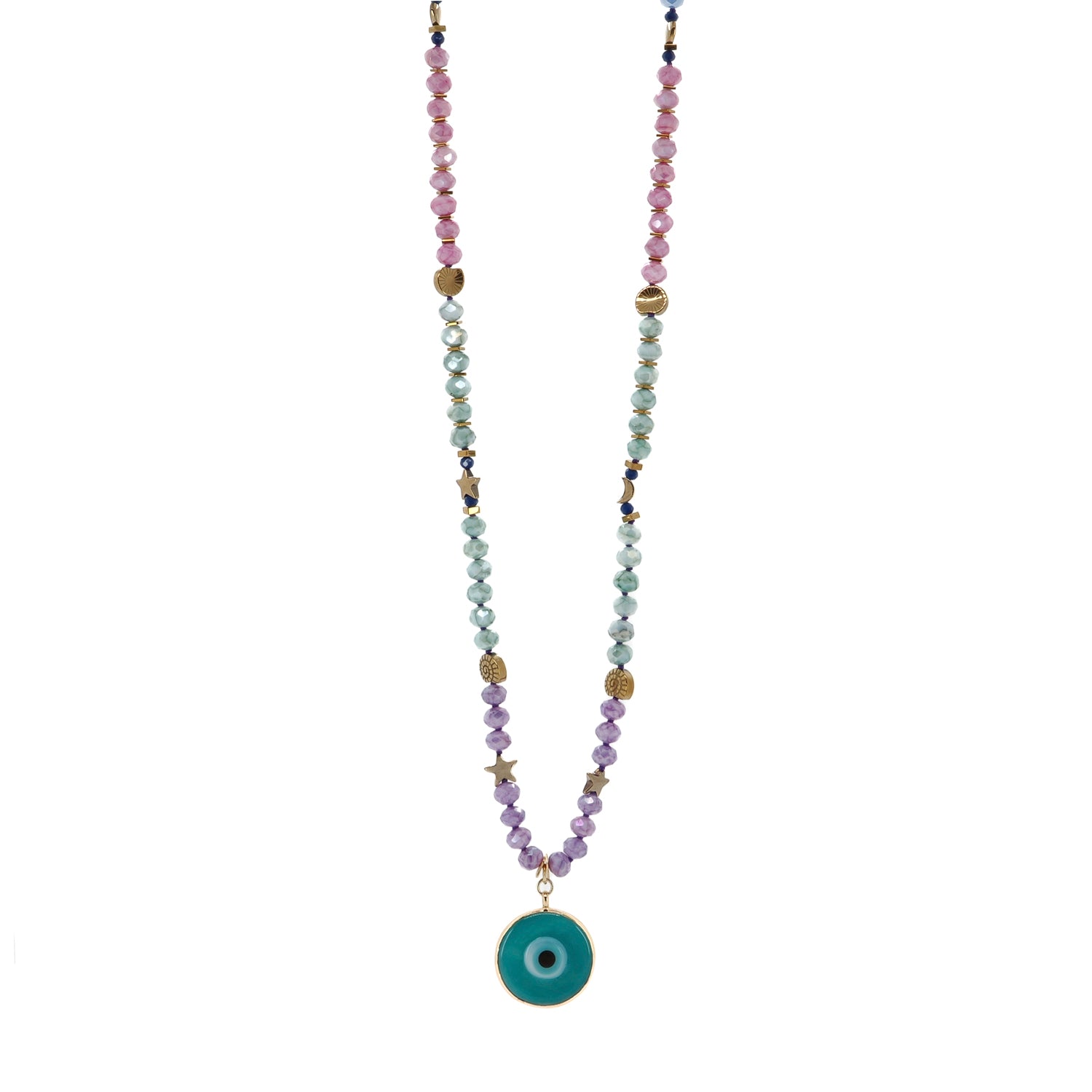 Pastel Colors Beaded Evil Eye Pendant Spring Necklace