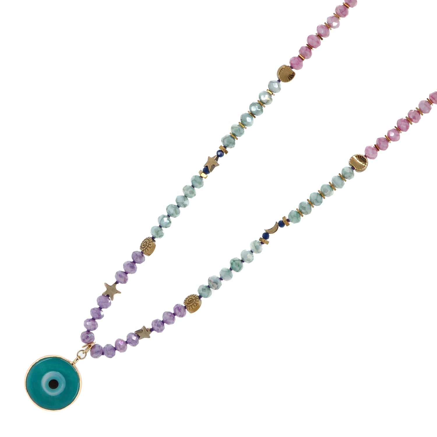 Pastel Colors Beaded Evil Eye Pendant Spring Necklace