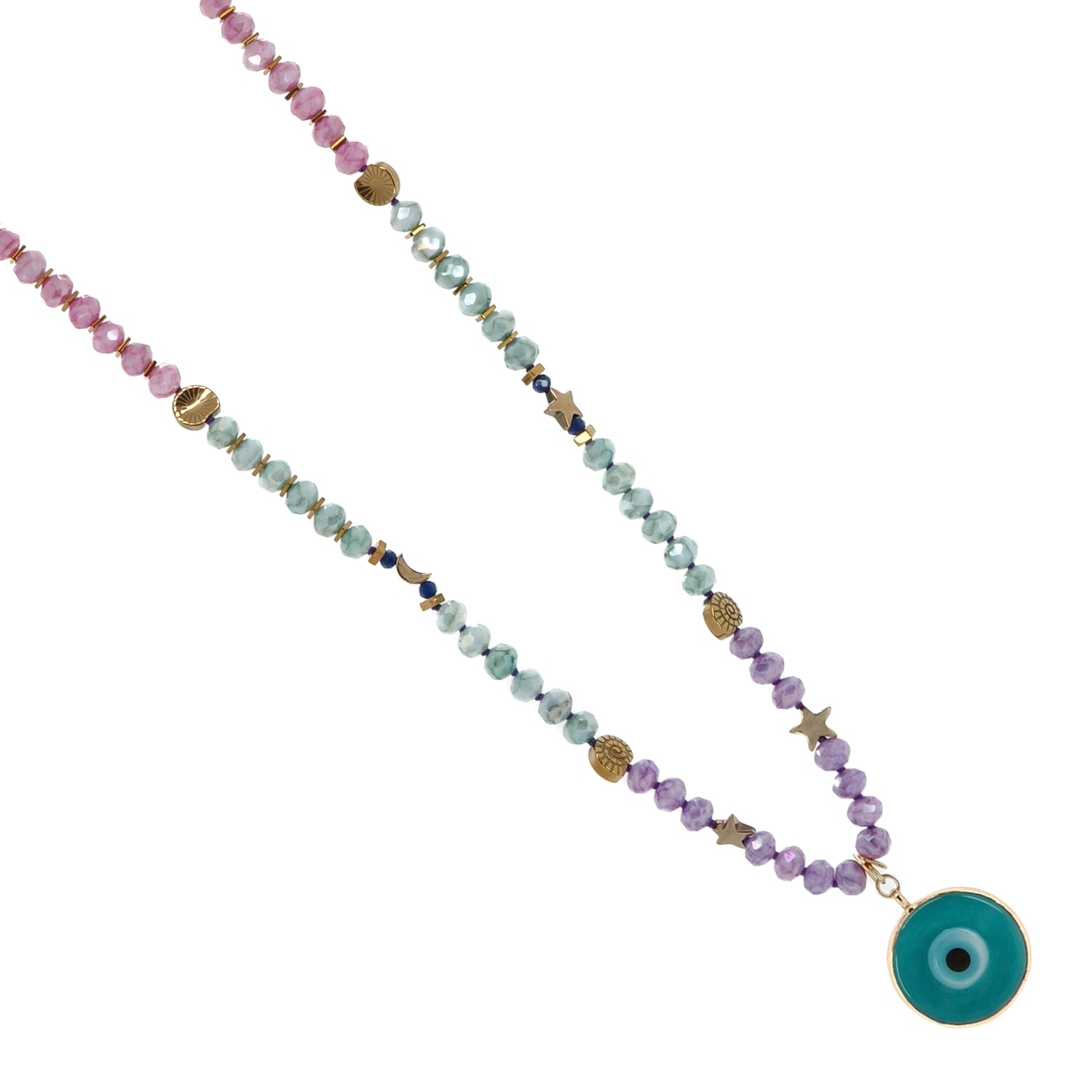 Pastel Colors Beaded Evil Eye Pendant Spring Necklace