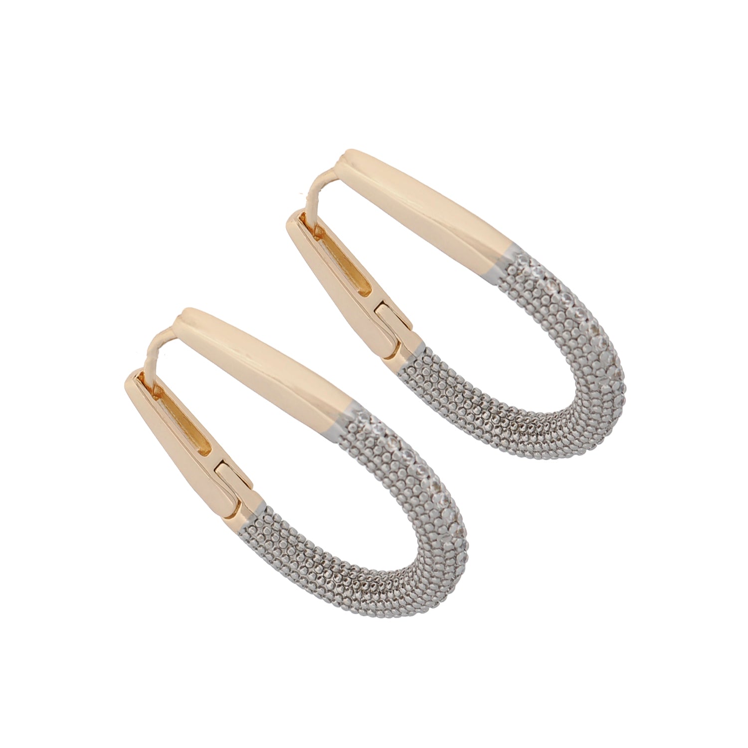 Mid-sized hoop earrings with 18K gold plating and shimmering pave CZ diamonds for a refined look.
