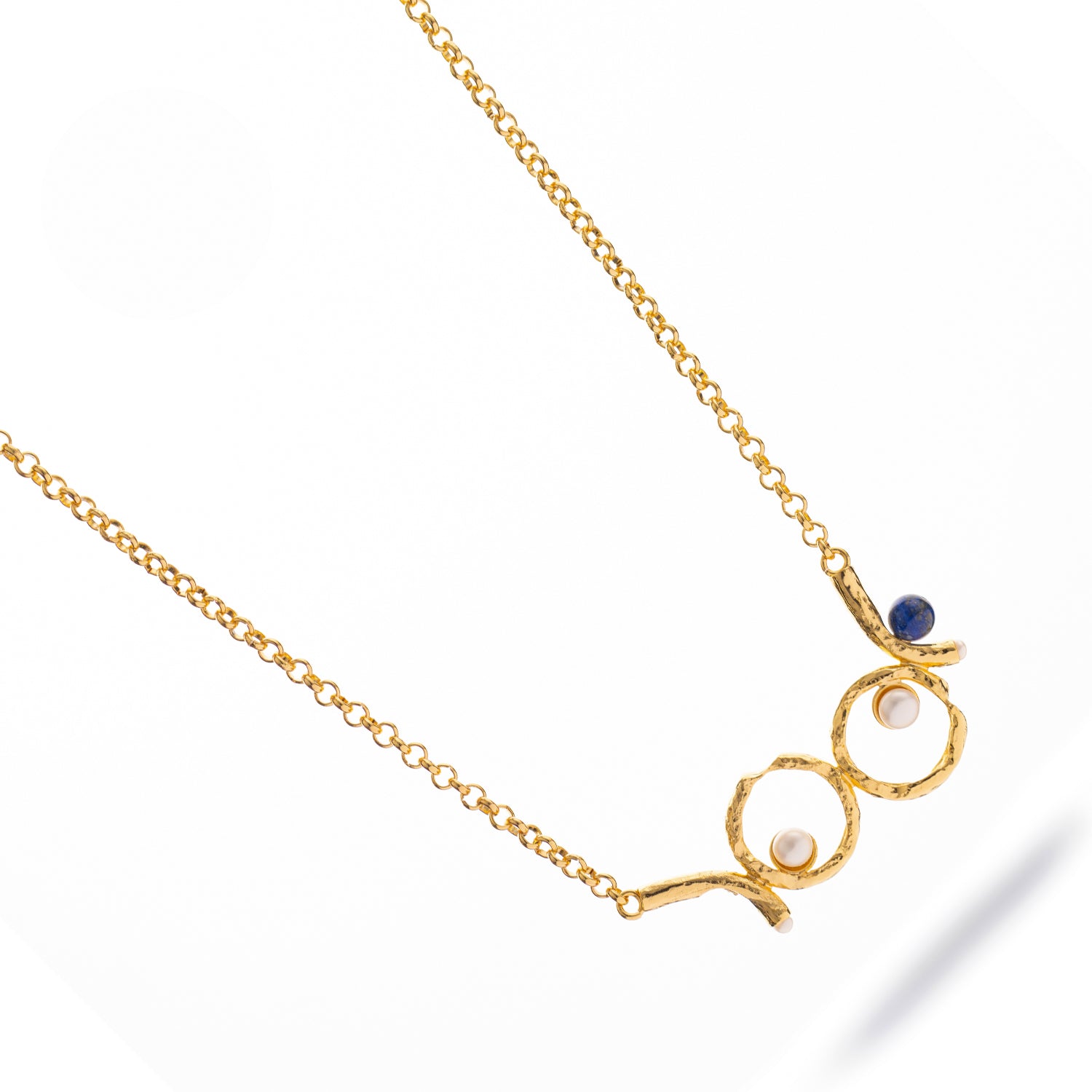 Pearl Eclipse Lapis Gold Necklace