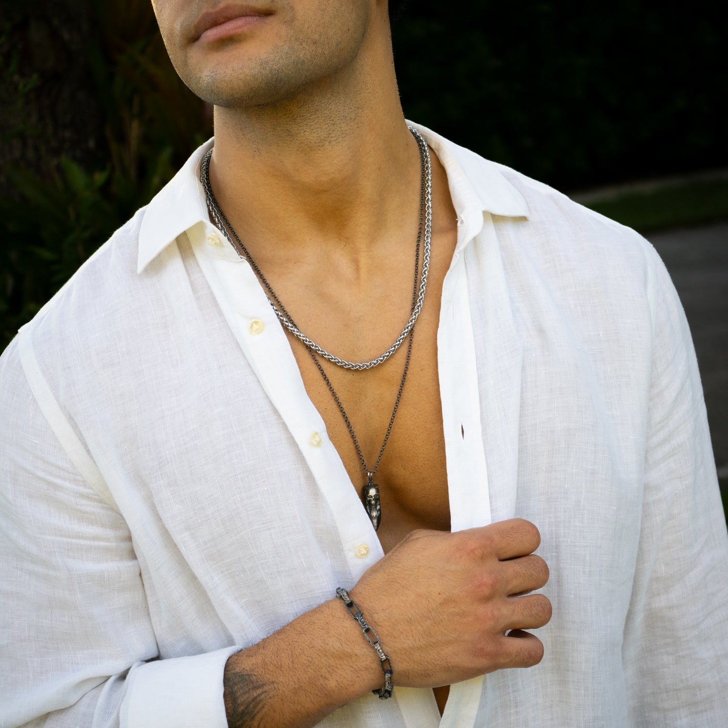 Men’s silver PowerLink stainless steel style chain necklace with chunky polished links in a modern, bold design.
