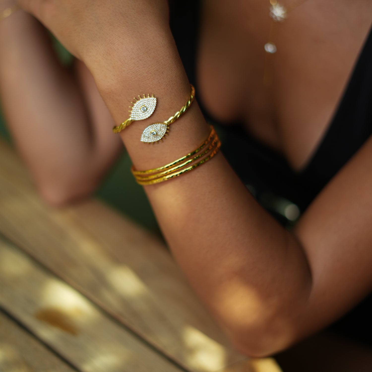 Adjustable Trio Minimalist Gold Cuff Bracelet for Everyday Elegance
