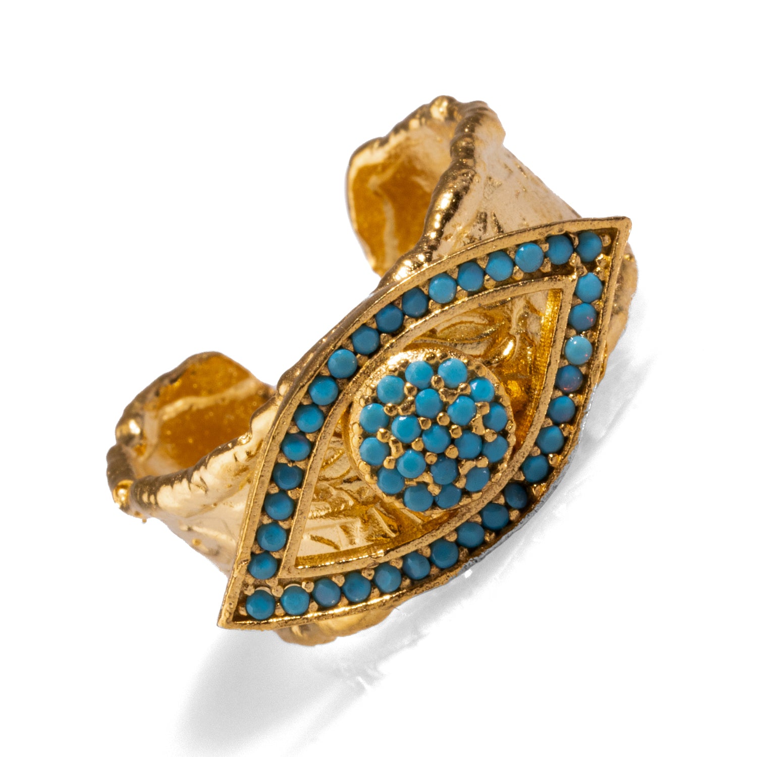 Turquoise Evil Eye Design Gold Adjustable Statement Ring