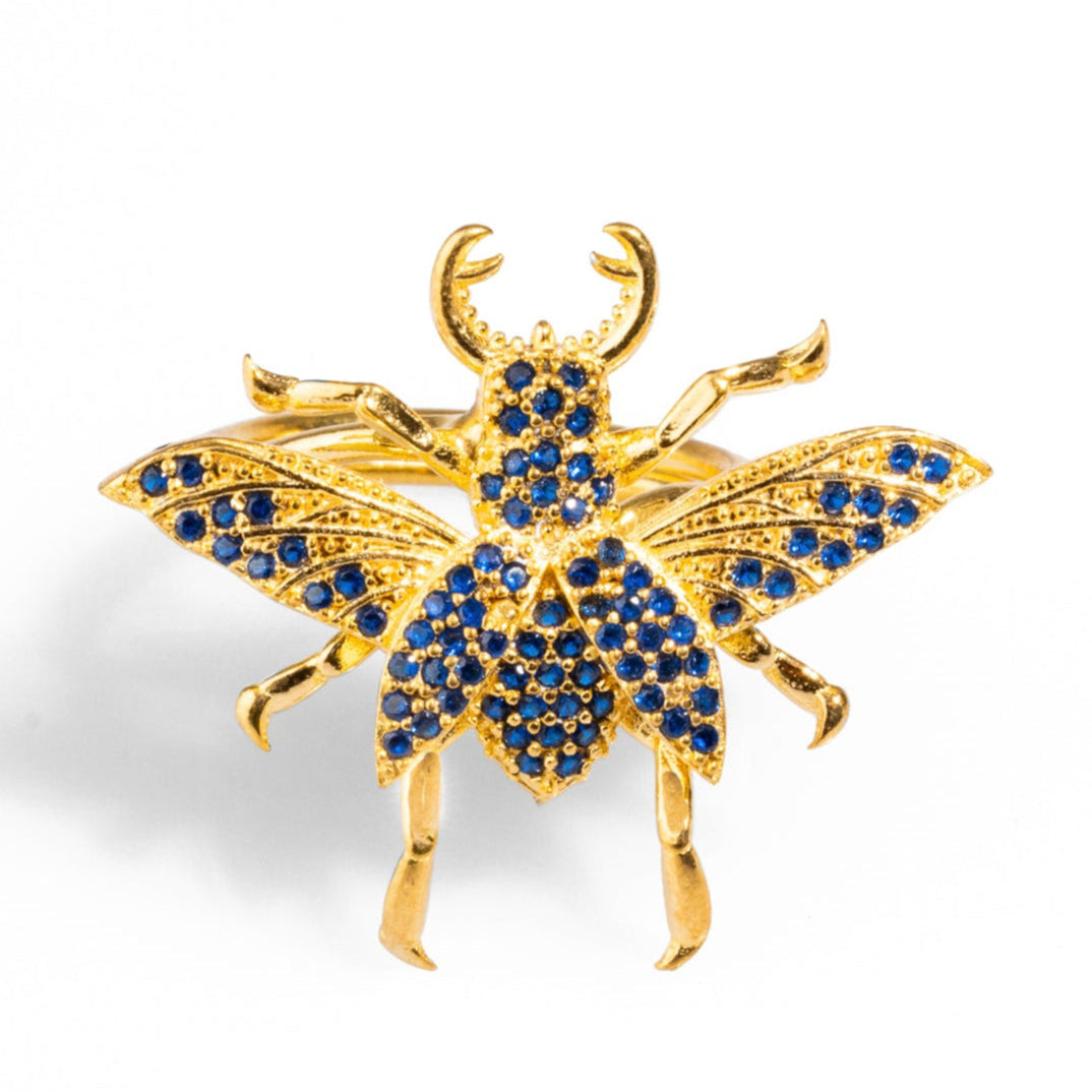 Queen Bee Gold Chunky Ring with Sapphire Stones for a Bold and Regal Look
