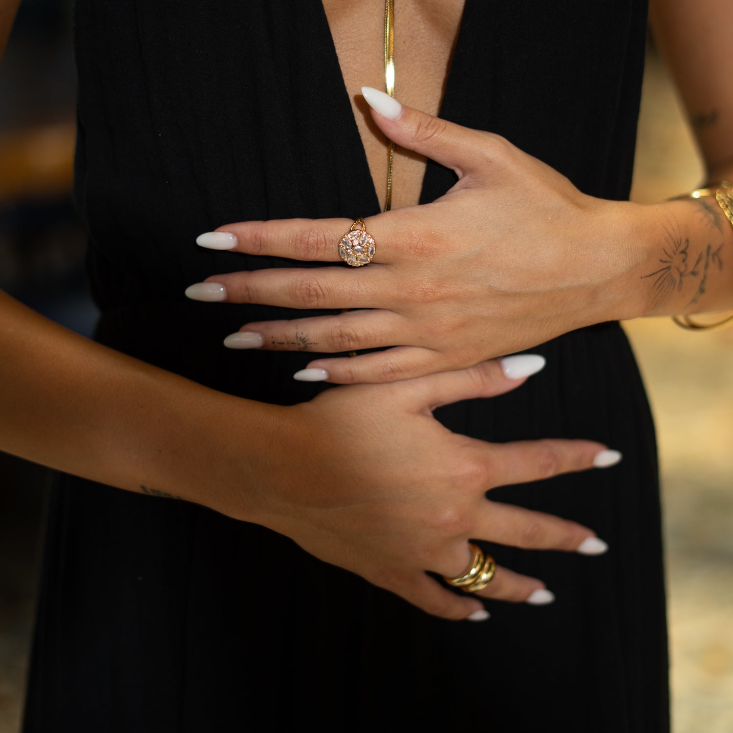 Radiant Cluster Swarovski Crystal Gold Adjustable Ring
