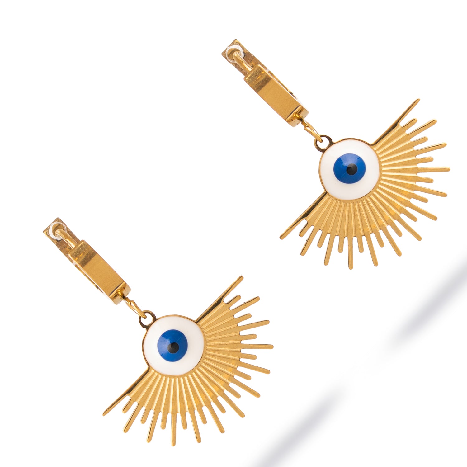 Chic spiritual earrings featuring a radiant evil eye talisman