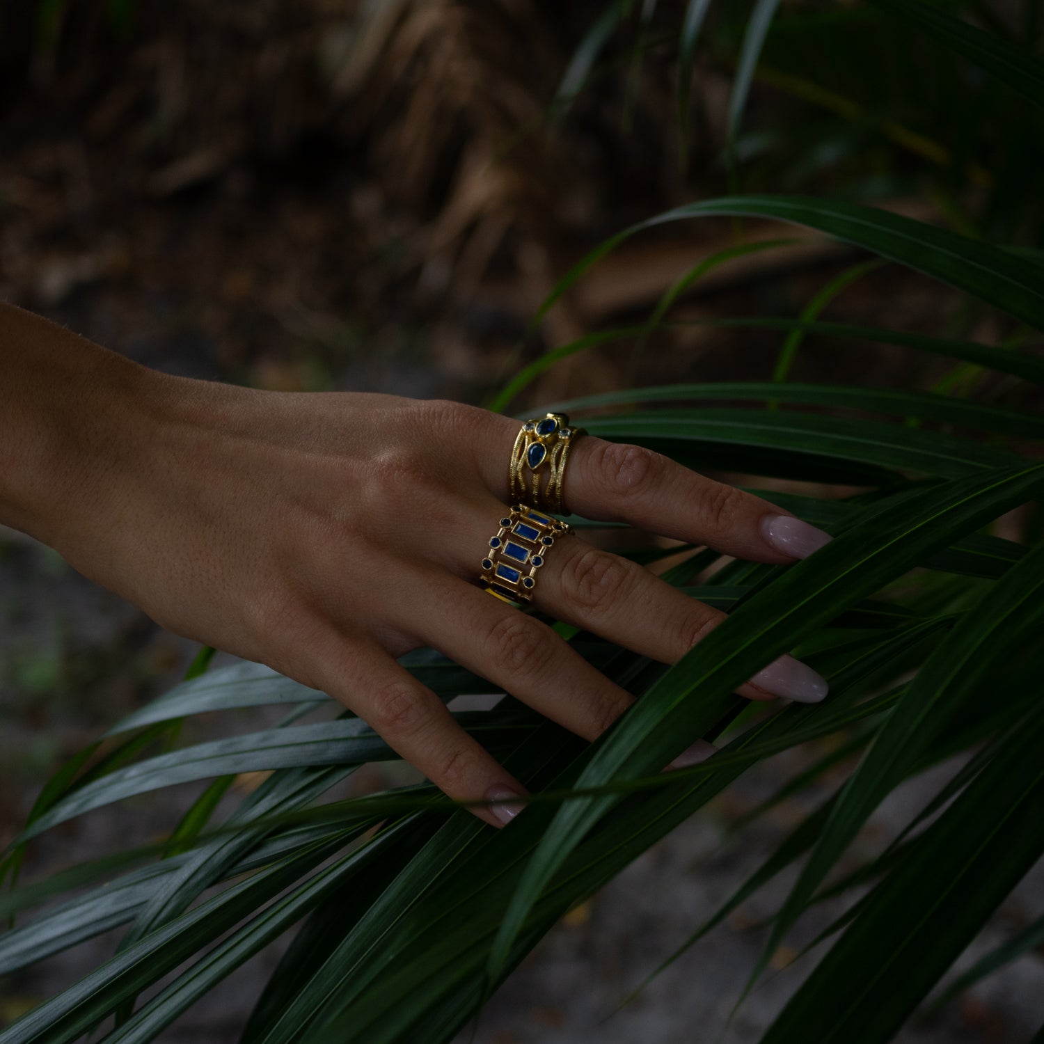Radiant Majesty Sapphire Gold Adjustable Cuff Ring