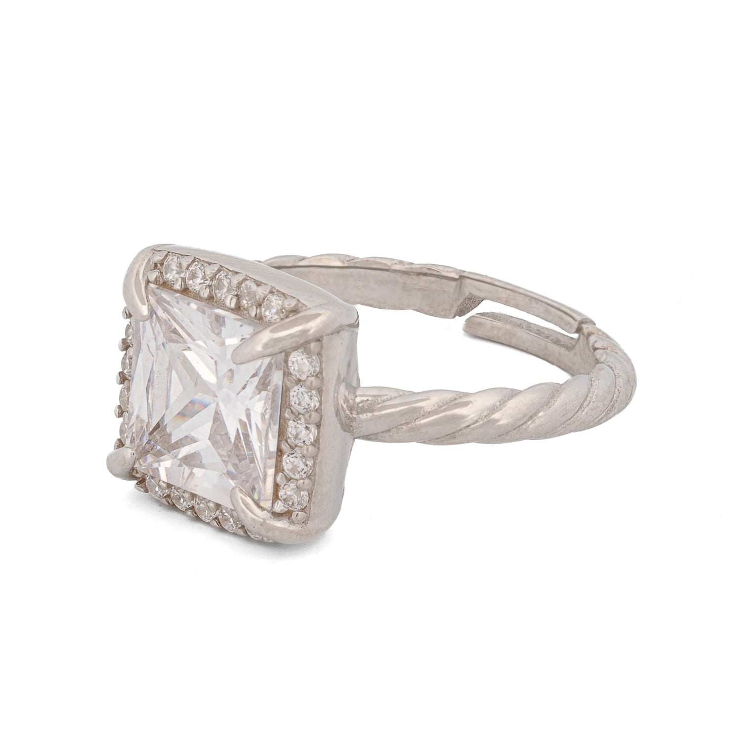 Radiant Queen Silver Diamond Statement Ring