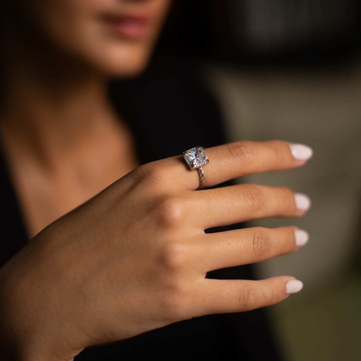 Radiant Queen Silver Diamond Statement Ring