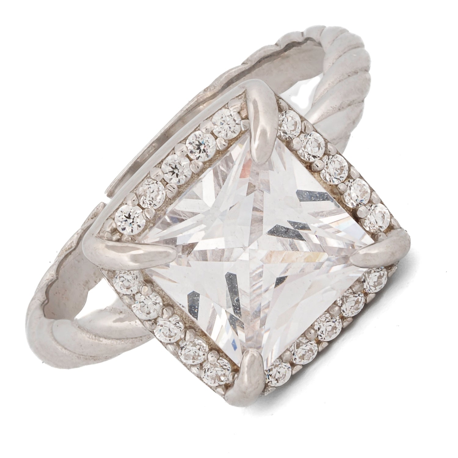Radiant Queen Silver Diamond Statement Ring