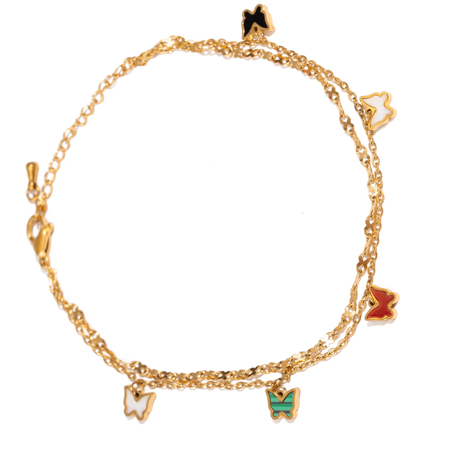 18K gold-plated anklet featuring playful rainbow butterfly charms
