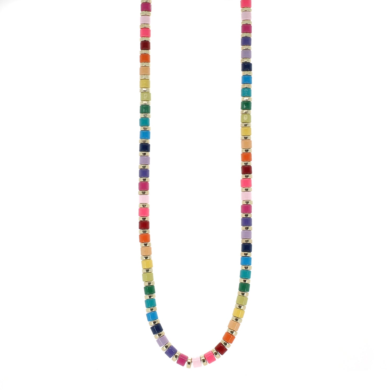 Colorful rainbow ceramic beaded choker with 18k gold-plated spacers