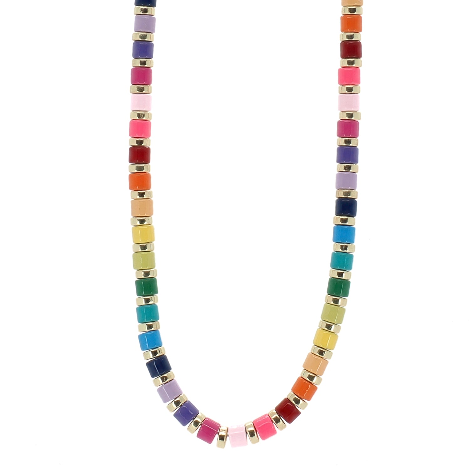 Handmade rainbow ceramic summer choker with gold spacer beads