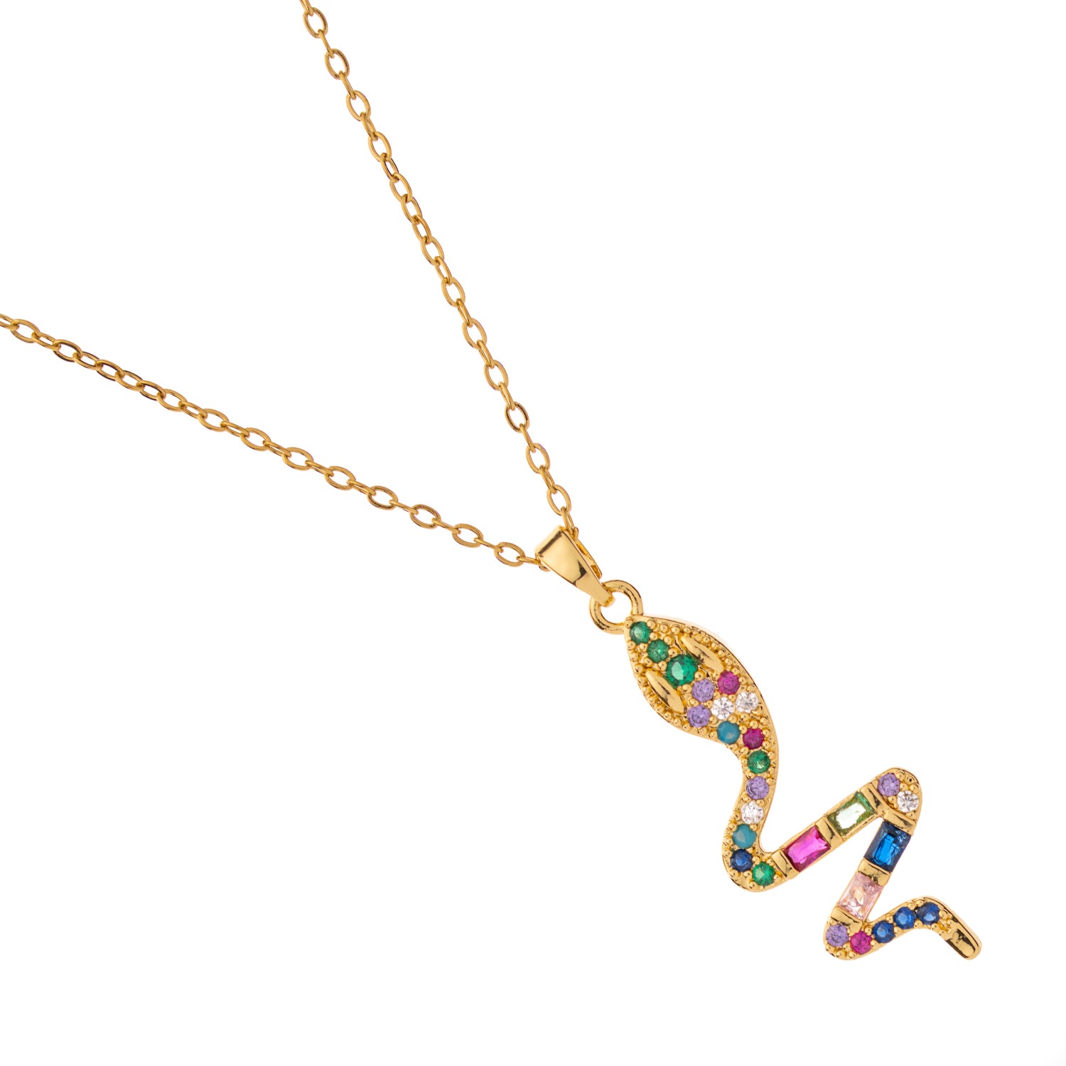Rainbow Guardian Gold Snake Pendant Necklace
