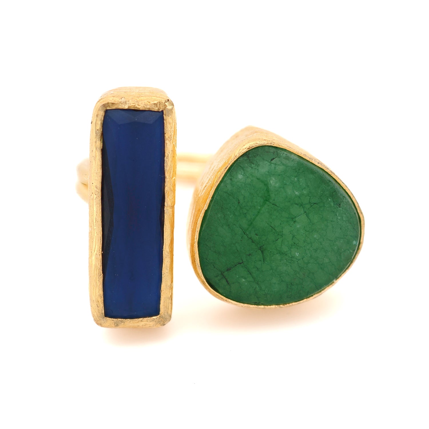 Royal Balance sapphire and emerald adjustable gemstone ring on white background

