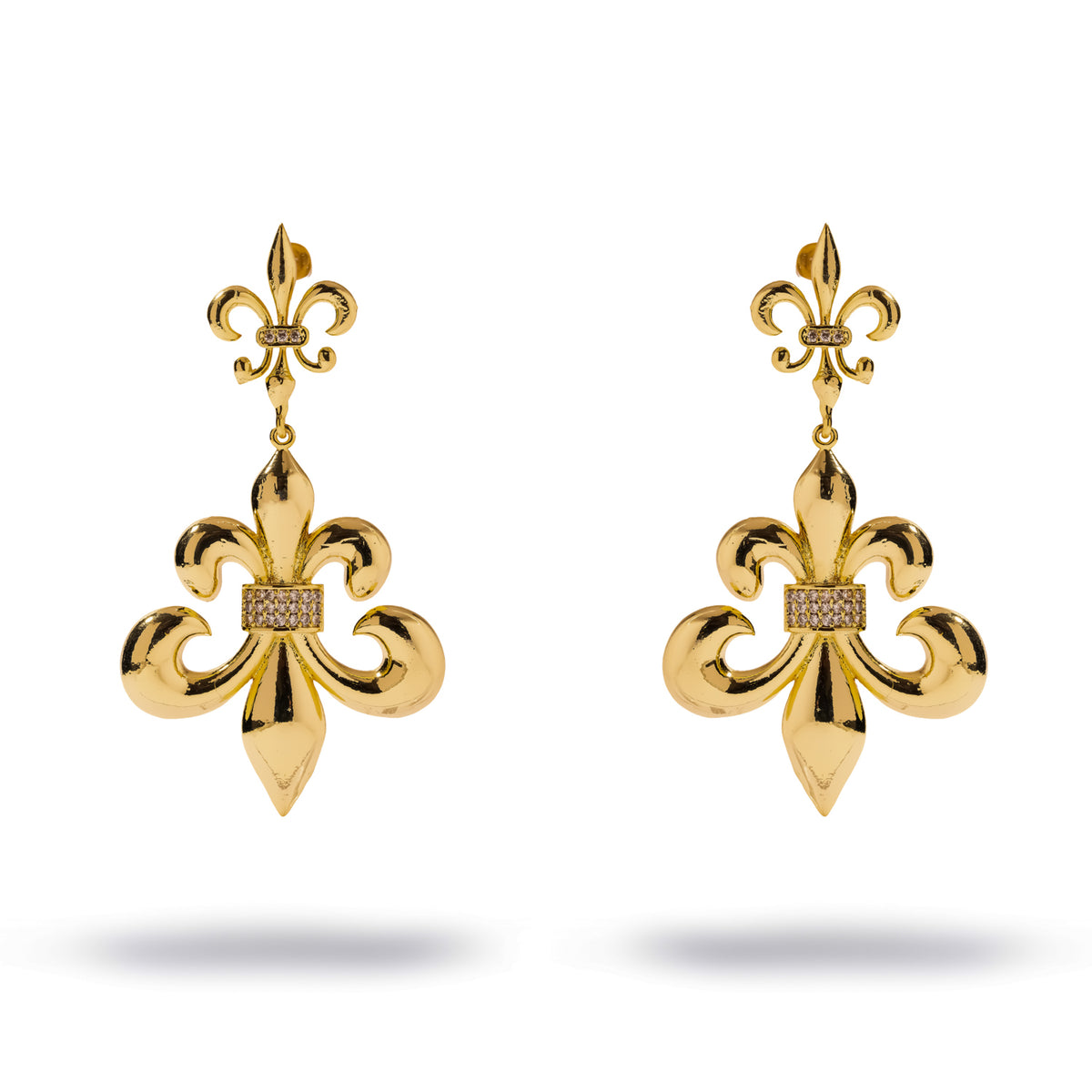 Royal Fleur de Lis Crystal Gold Drop Earrings