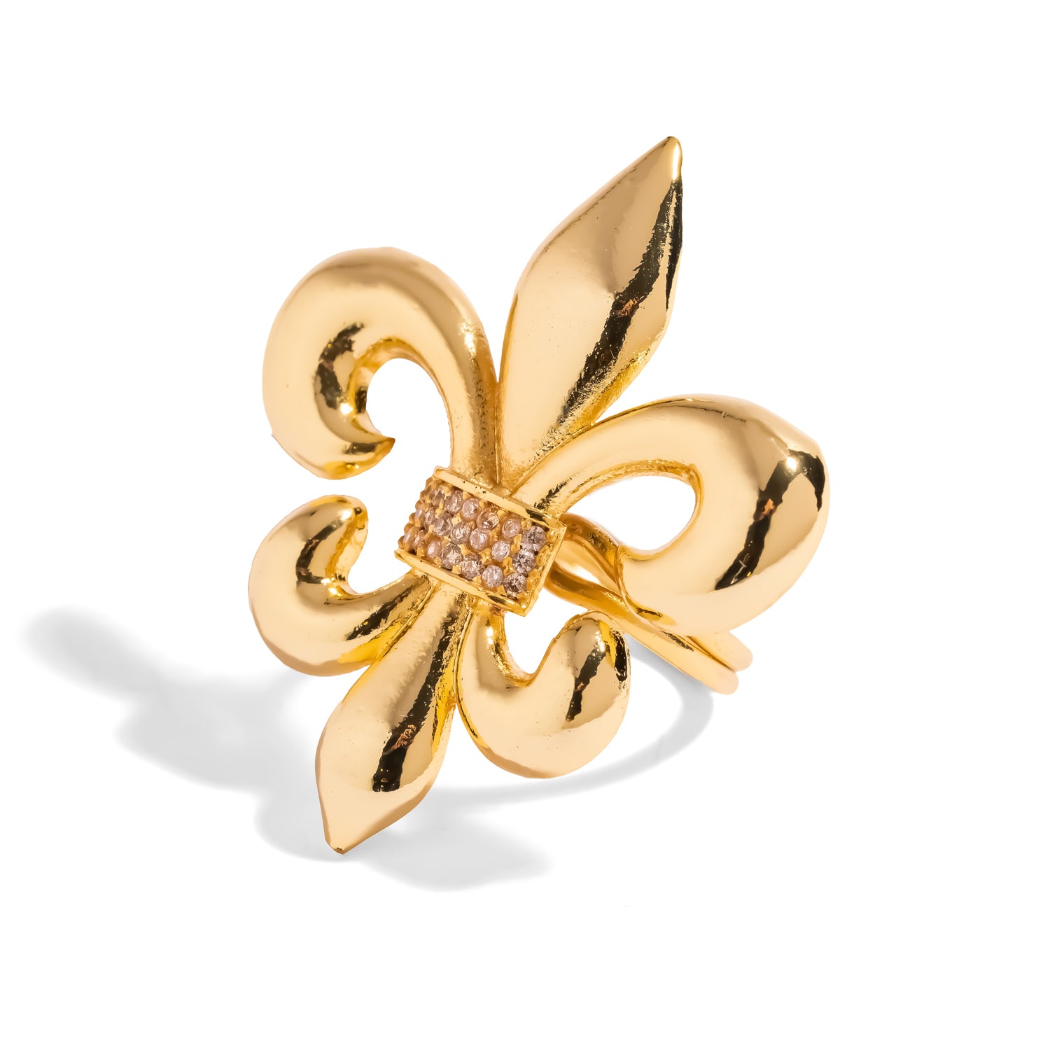 Royal Fleur de Lis Gold Statement Ring close-up, showcasing the fleur de lis motif