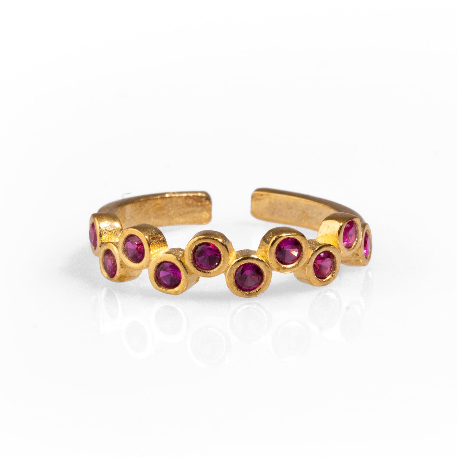 Ruby Stone &amp;  Gold Zig Zag Stackable Adjustable Ring