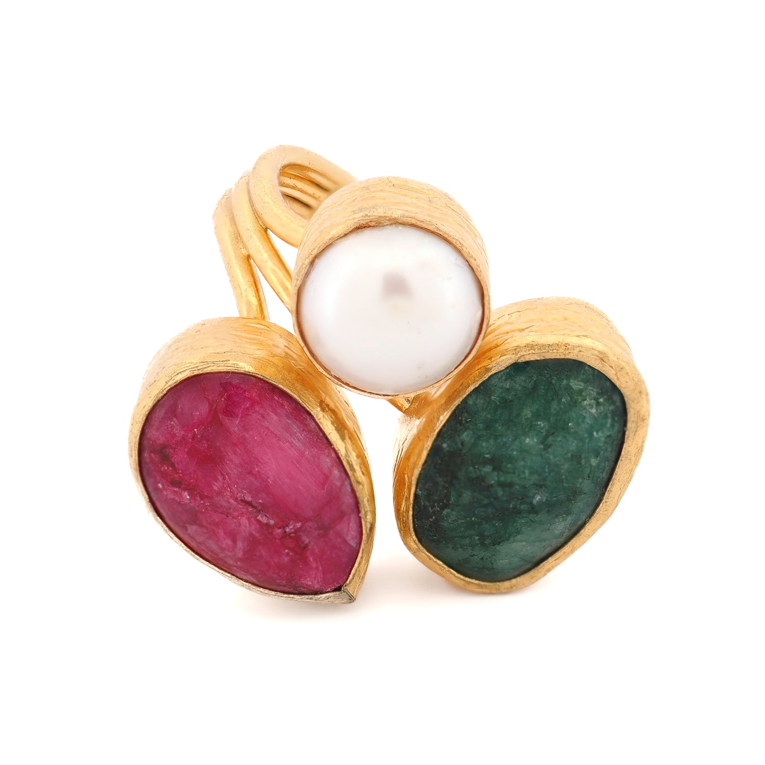 Adjustable boho-chic ring with uniquely shaped natural gemstones for daily calm

