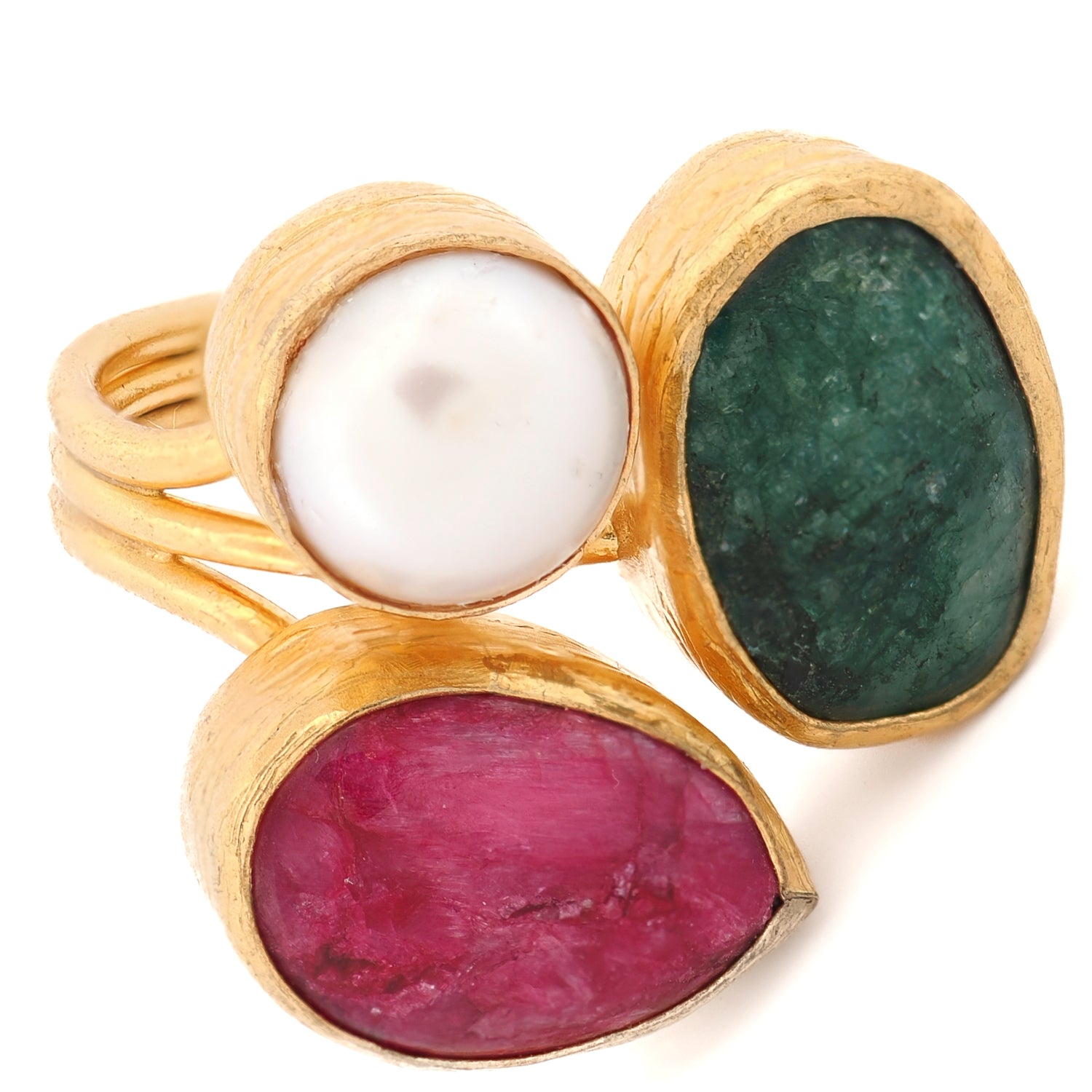 Versatile spiritual ring blending the serene energy of pearl with the heart-opening pink agate

