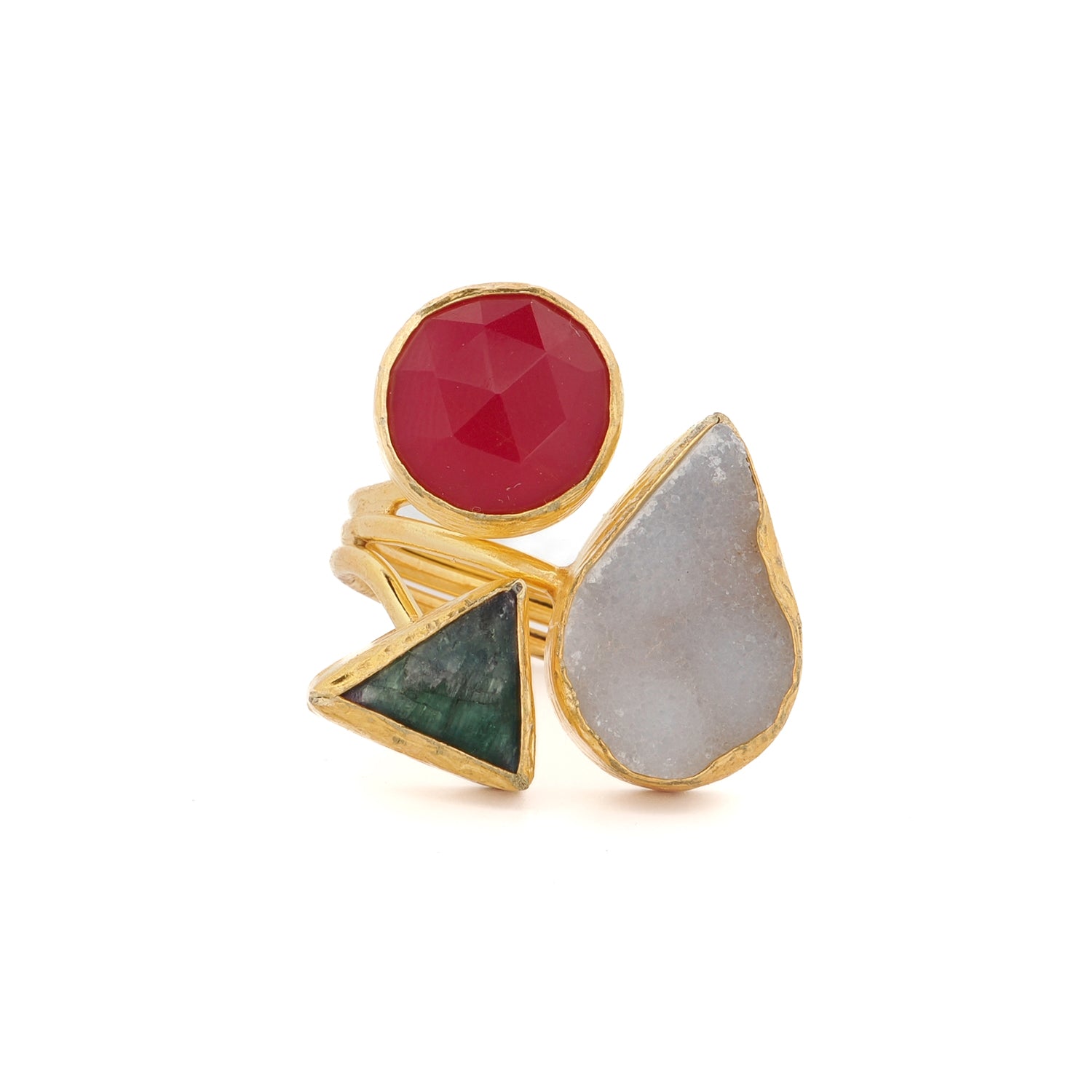 Natural quartz, ruby, and amethyst ring for mindful balance and daily alignment

