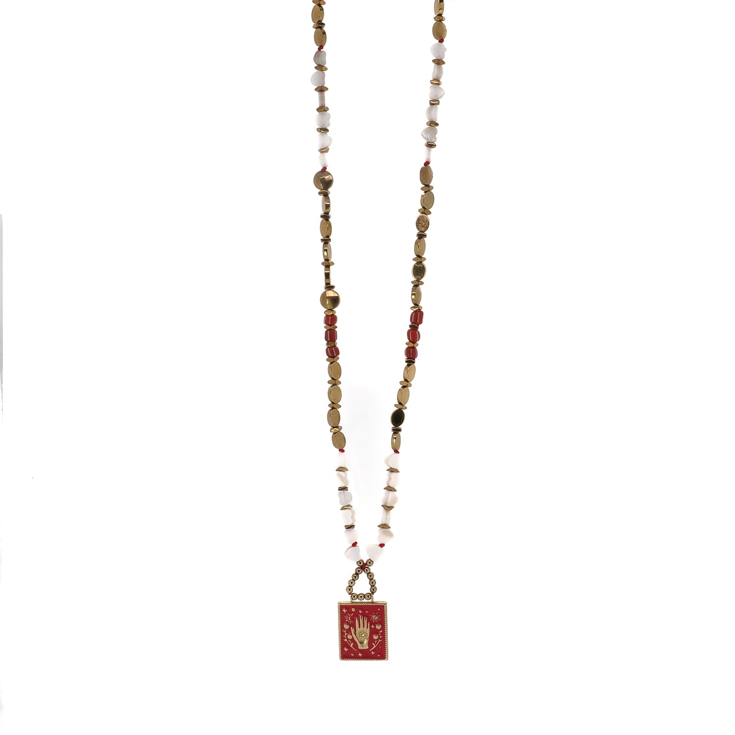 Sacred Hand Evil Eye Protection Pearl Necklace