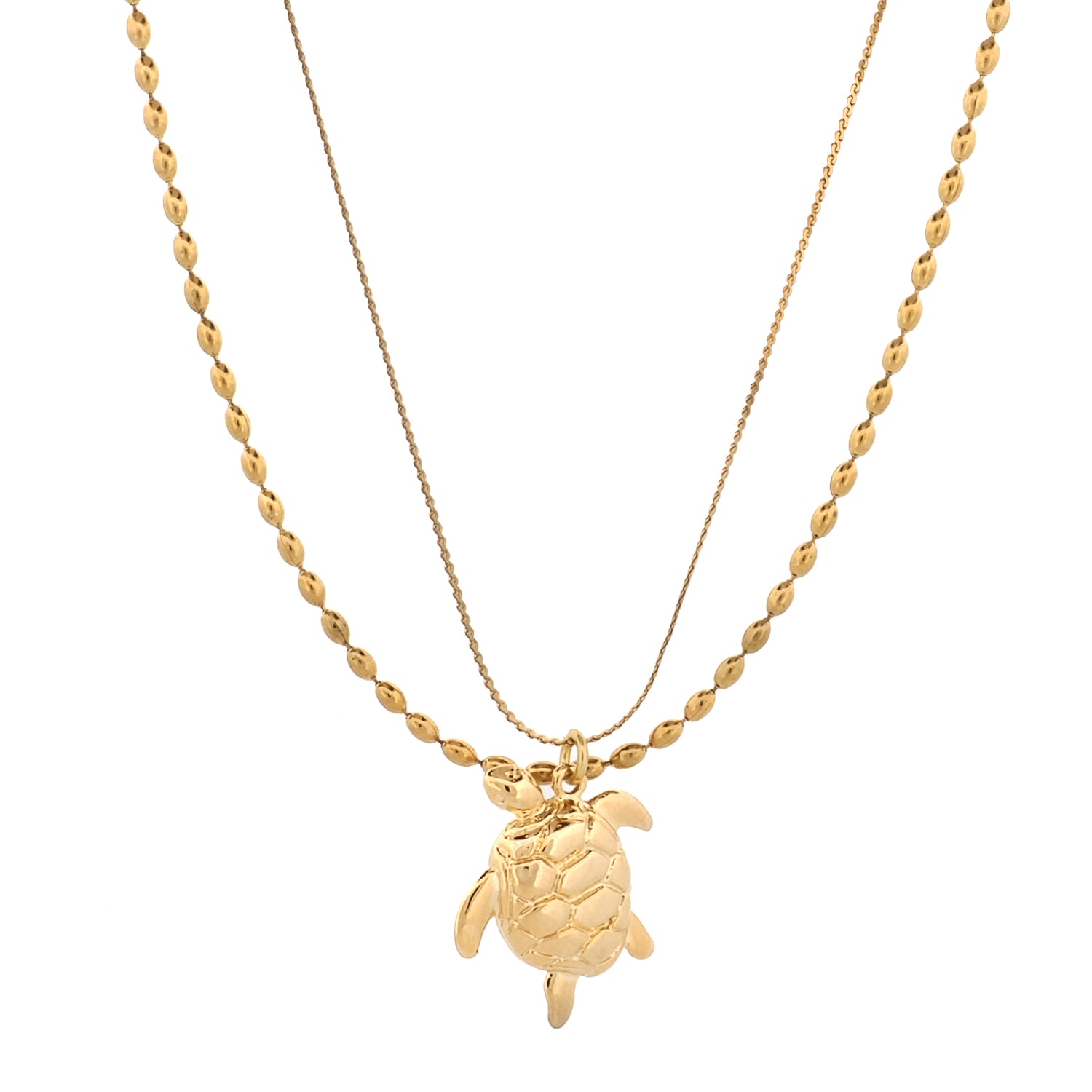 Sacred sea turtle talisman layered necklace with gold-plated double chain
