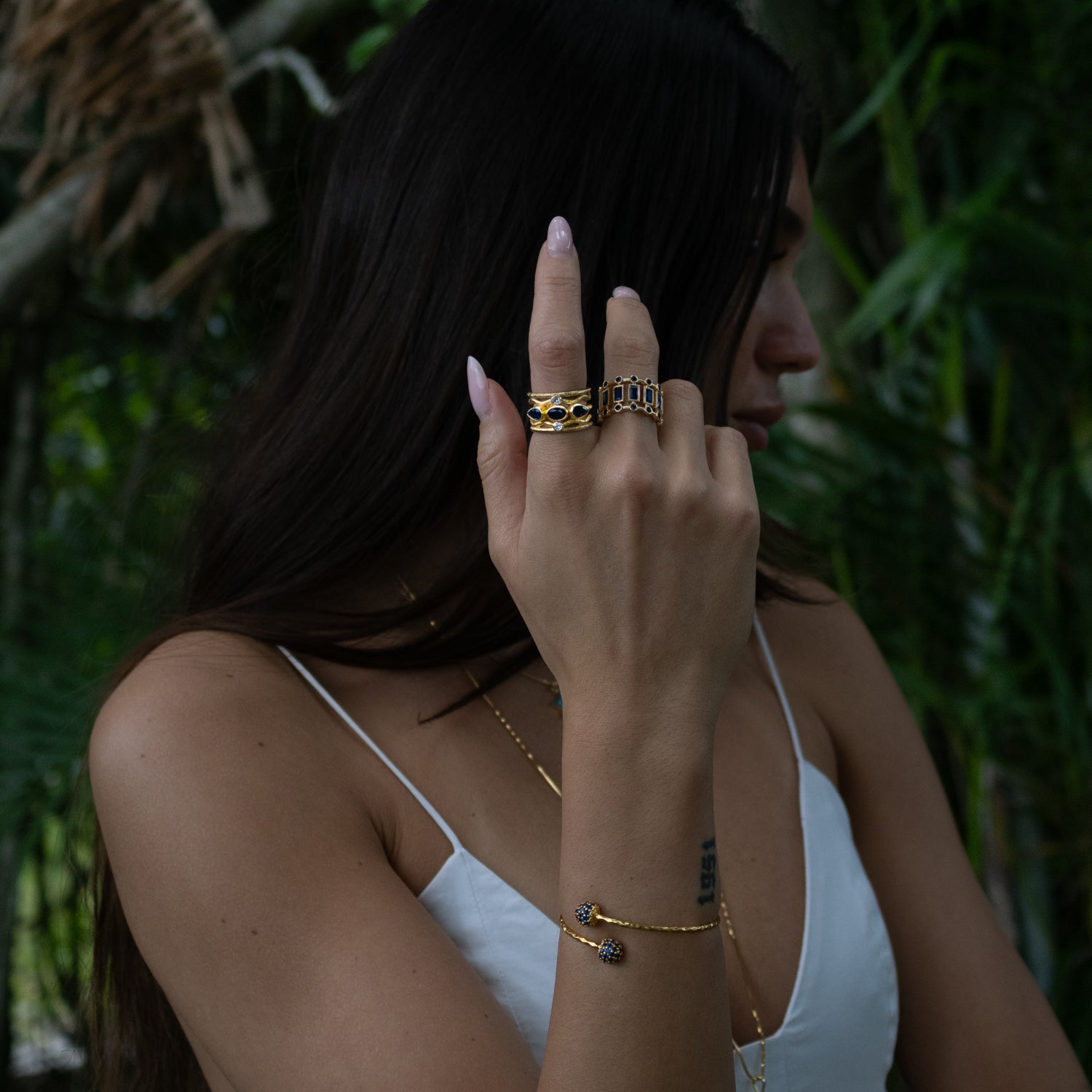 Sapphire Grace Adjustable Gold Cuff Bracelet