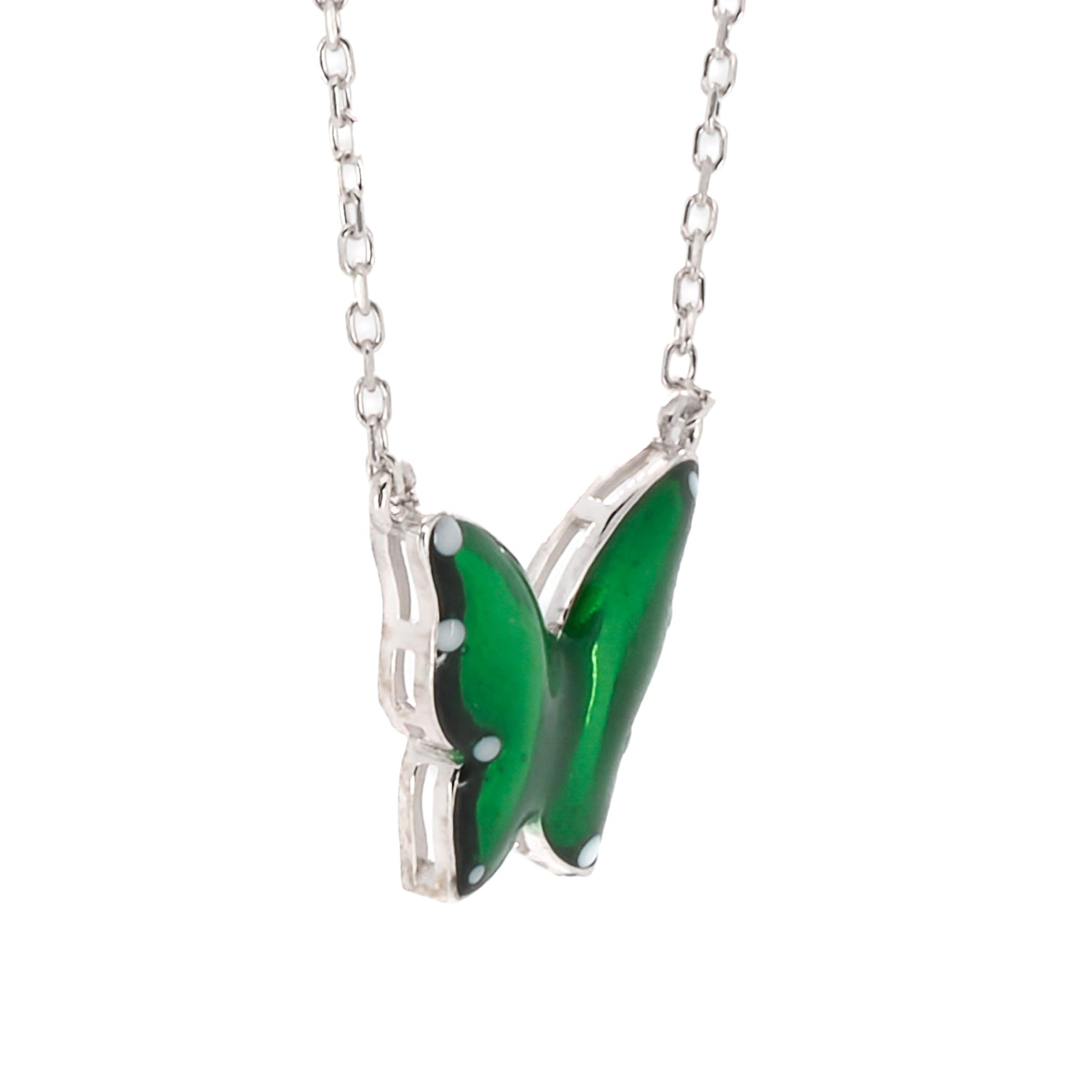 925 Sterling silver  Green enamel Necklace length 16&quot; and 3&#39;&#39; extender