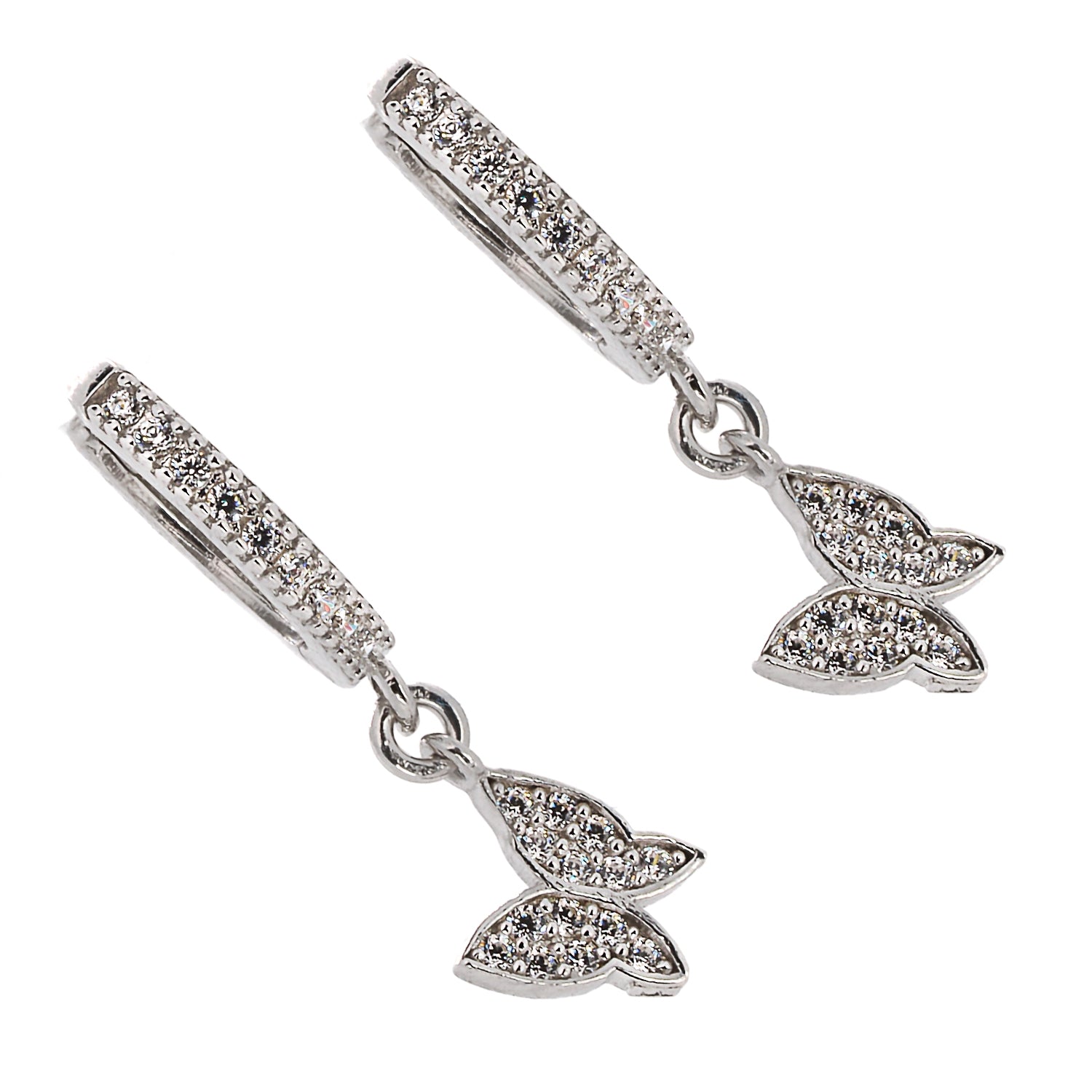 Delicate butterfly design earrings in sterling silver with shimmering CZ diamonds
