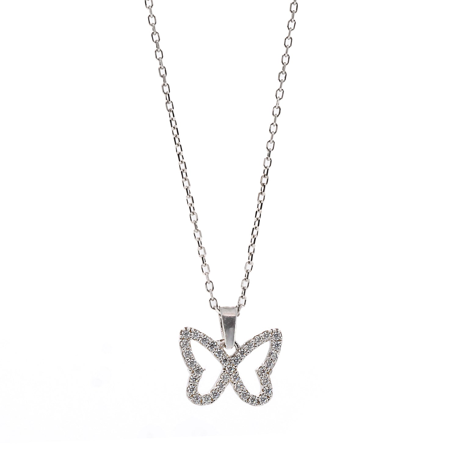 The Silver Sparkly Butterfly Necklace, a symbol of transformation and beauty.