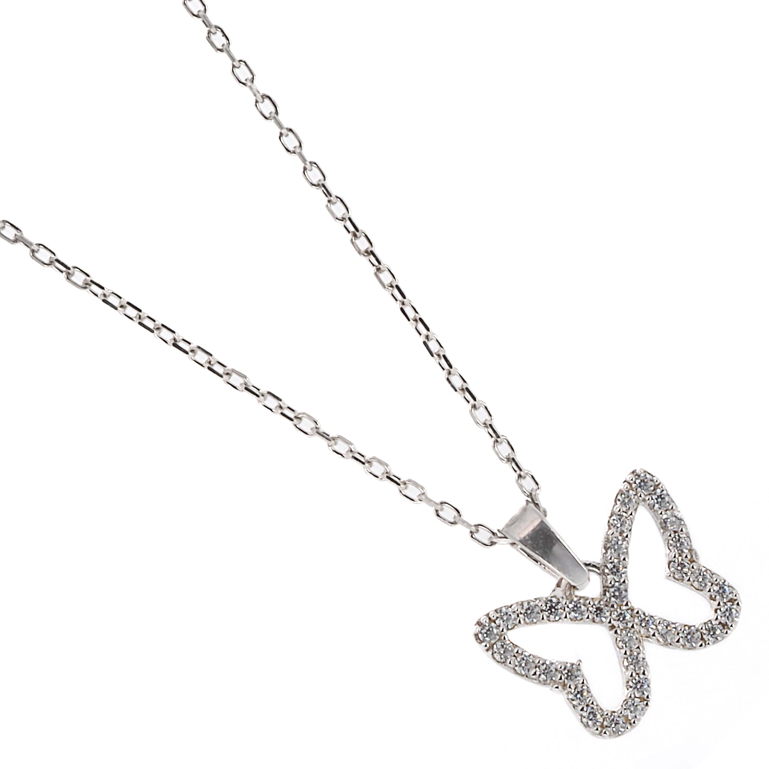 The elegant 925 Sterling silver chain of the Silver Sparkly Butterfly Necklace.