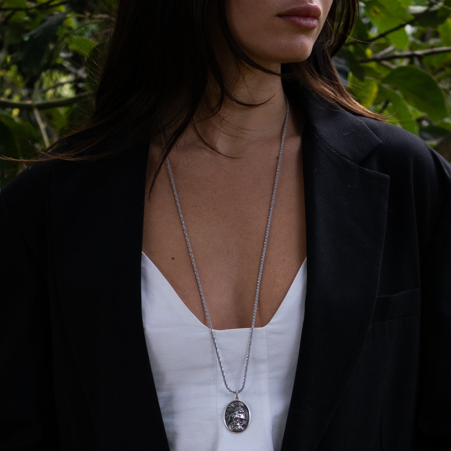 Silver Warrior Goddess Medallion Necklace