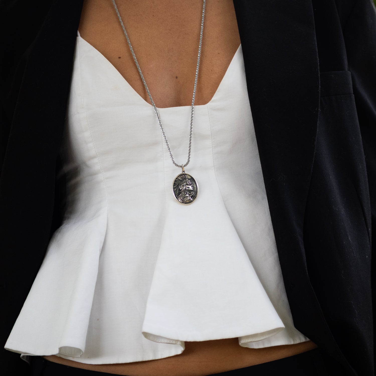 Silver Warrior Goddess Medallion Necklace