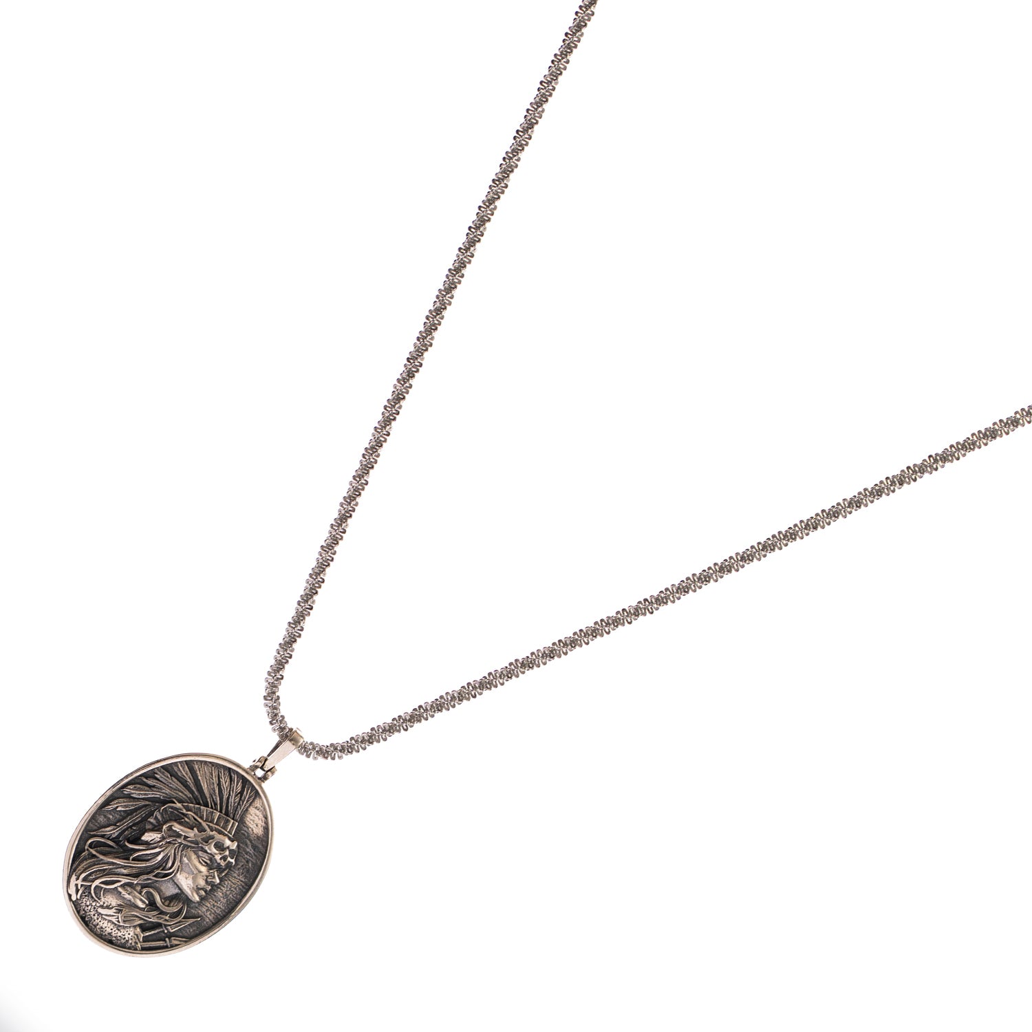 Silver Warrior Goddess Medallion Necklace