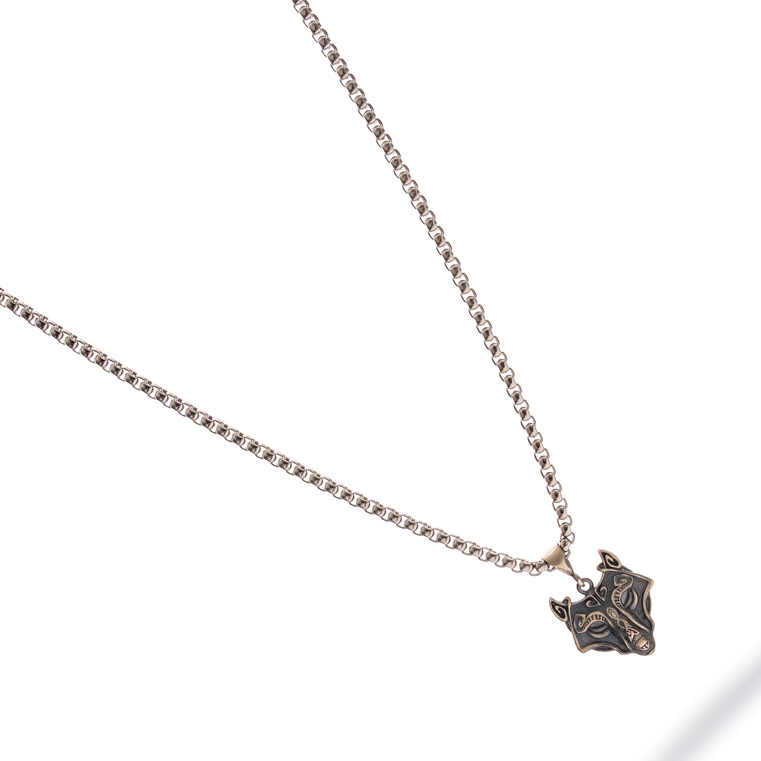 Sterling silver necklace with wolf head pendant, oxidized detailing, silver chain, masculine and protective symbolism