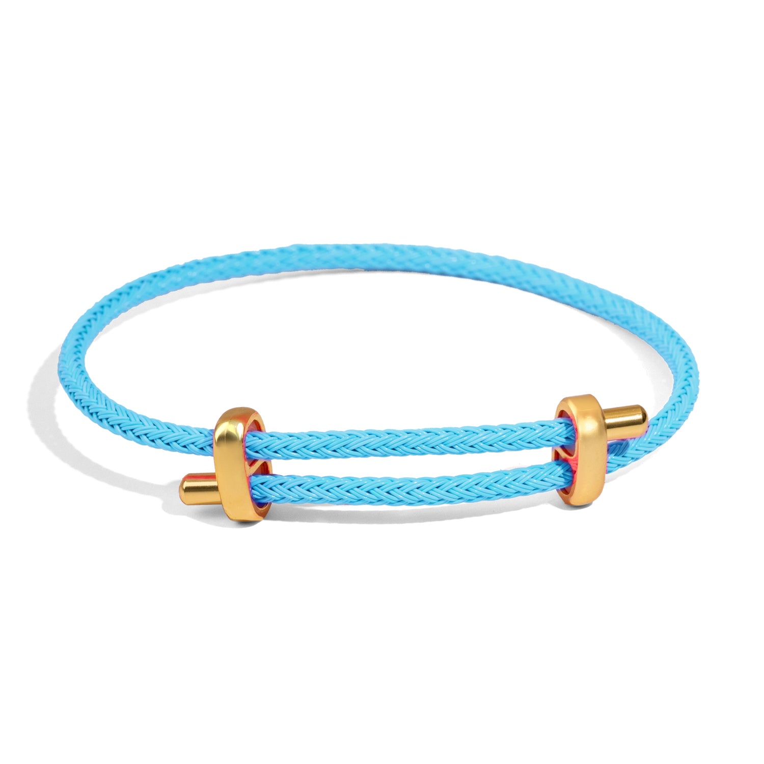 Sky blue rope bracelet with gold-plated stainless steel accents