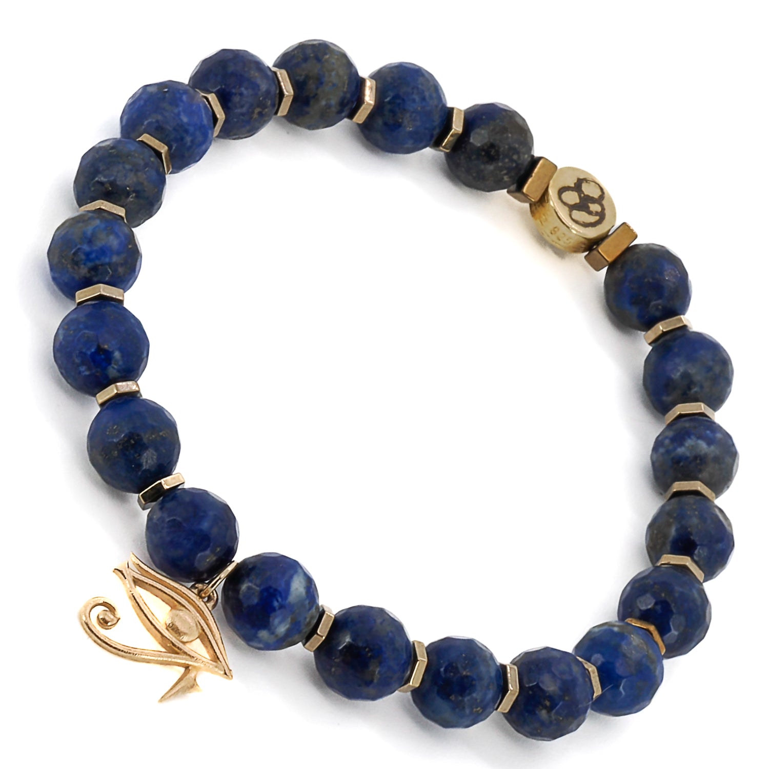 Embark on a journey of spirituality and style with the Solid Gold Eye of Ra Spiritual Beaded Bracelet, a handcrafted masterpiece featuring lapis lazuli stones and a solid gold charm.