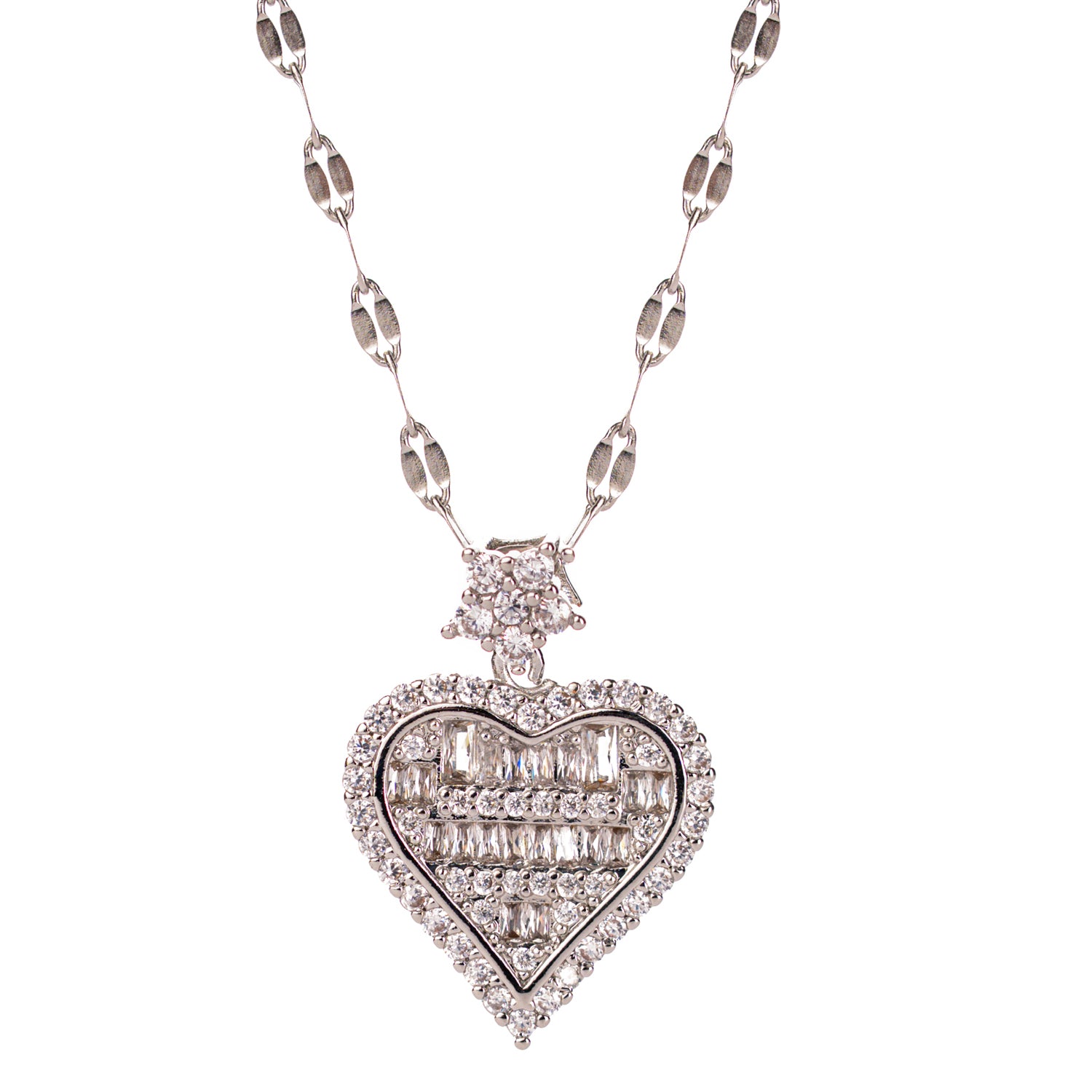 Sparkling Baguette Diamond Big Heart Statement Necklace