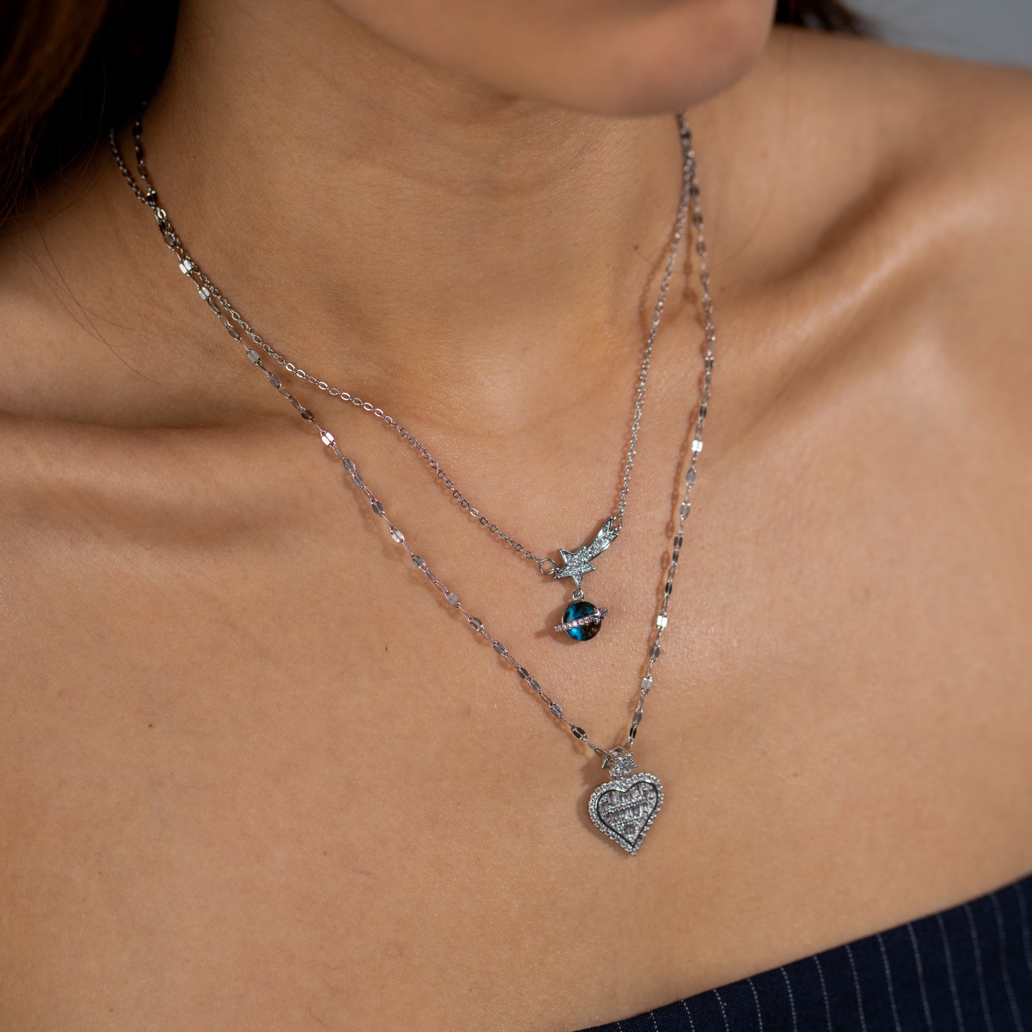 Sparkling Baguette Diamond Big Heart Statement Necklace