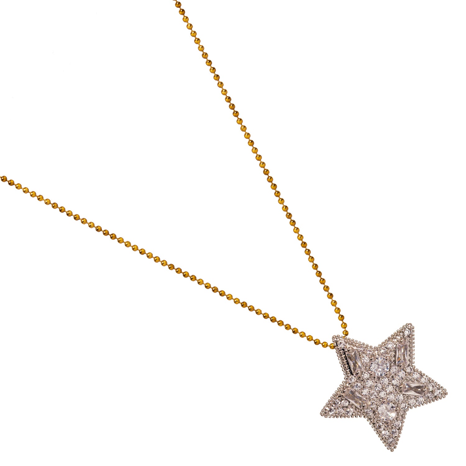 Sparkly Baguette Diamonds Big Star Love Statement Necklace