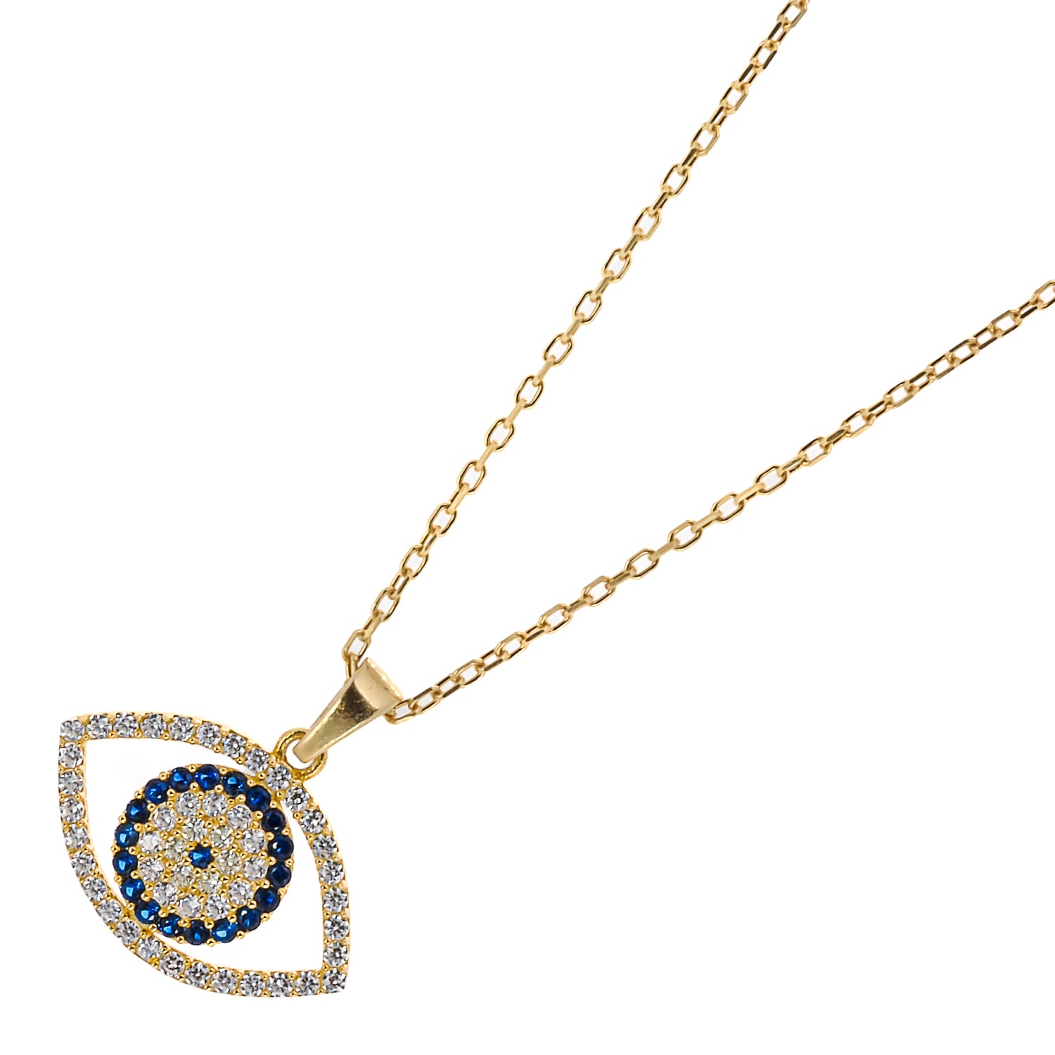 The elegant 925 Sterling silver chain of the Sparkly Evil Eye Necklace.