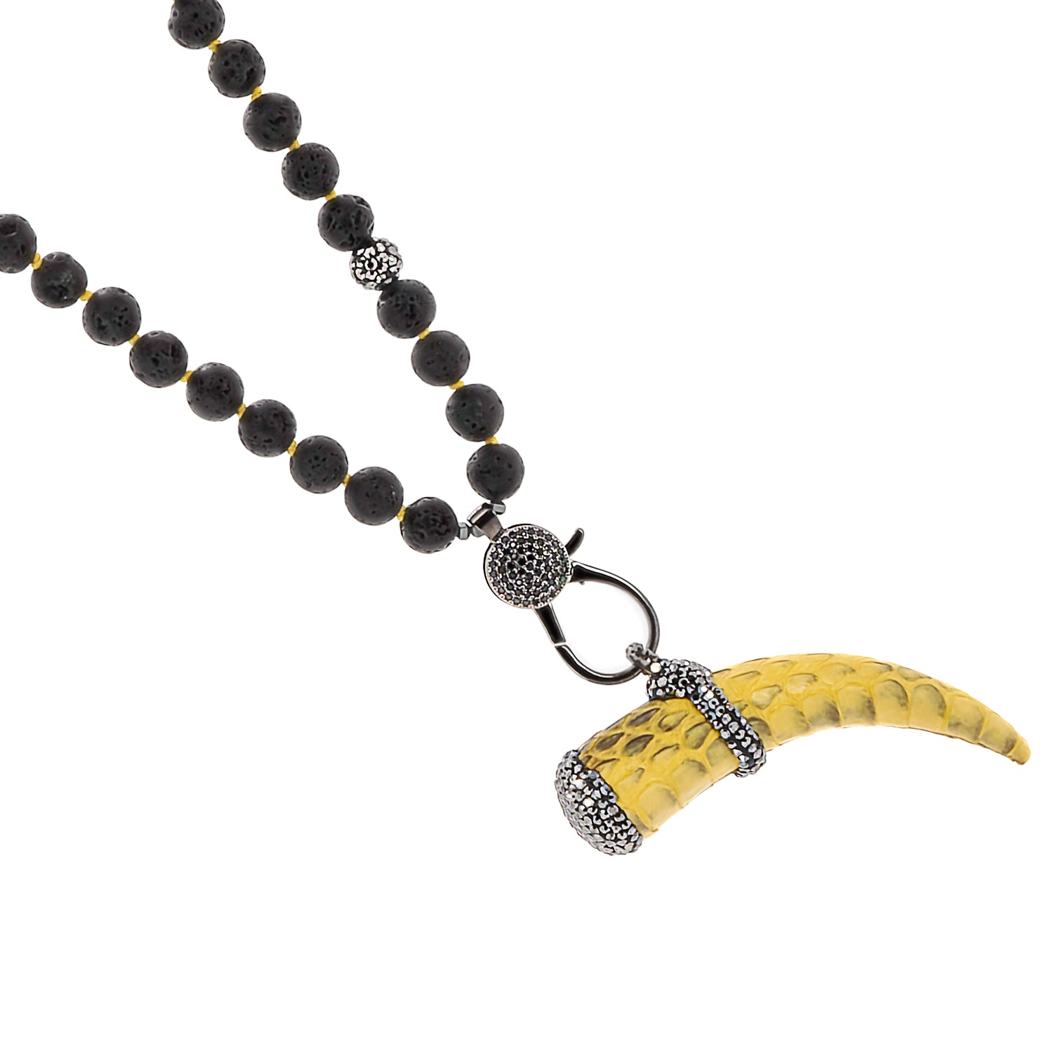 Lava rock stones, known for their grounding properties, creating a sense of strength and balance in the Spirit Cornicello Unique Necklace.