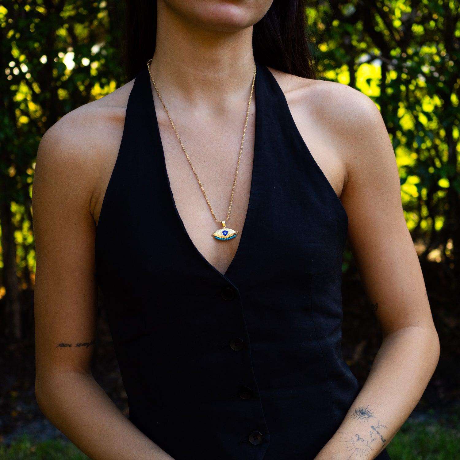 Spiritual Aura Turquoise Evil Eye Gold Necklace