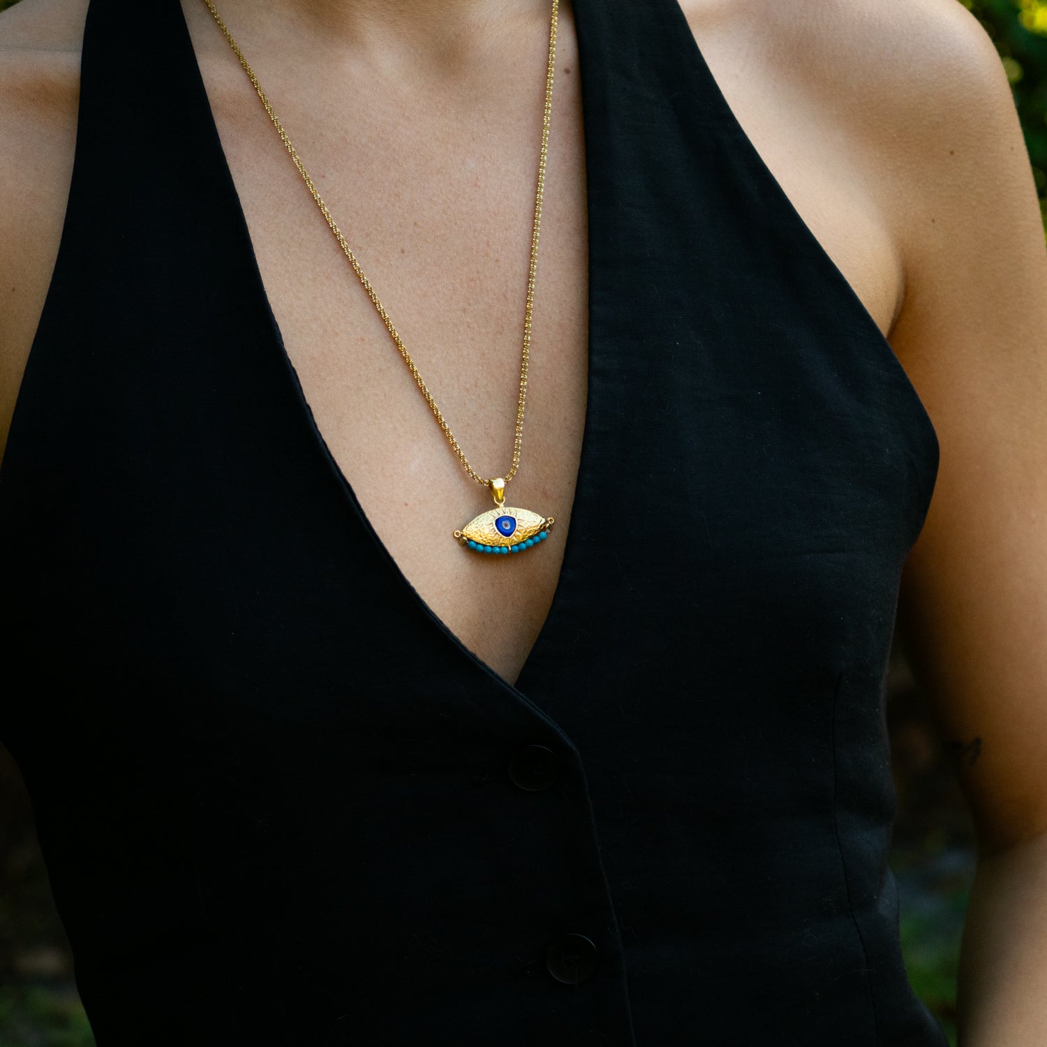 Spiritual Aura Turquoise Evil Eye Gold Necklace