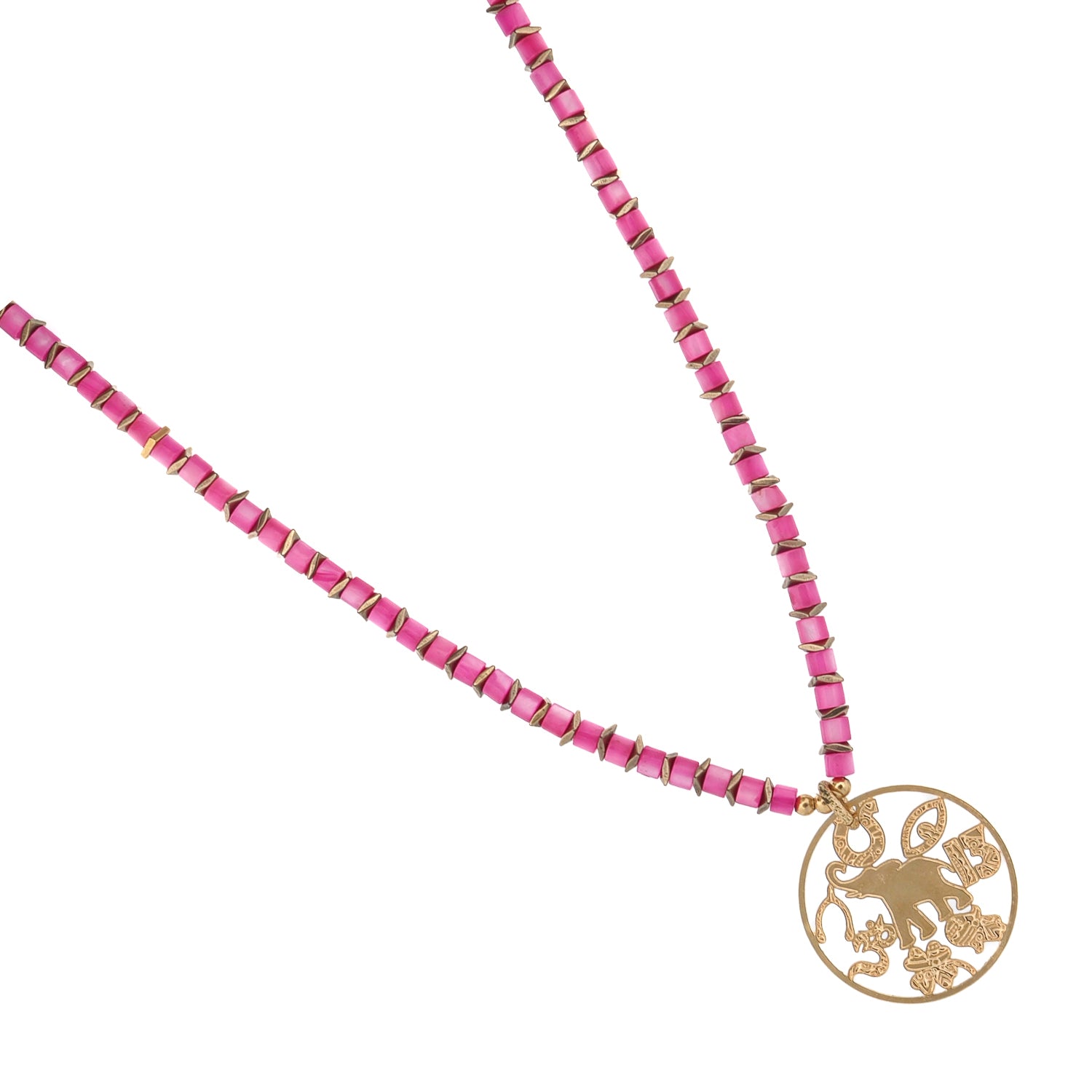 Spiritual Harmony Pink Pearl Elephant Necklace