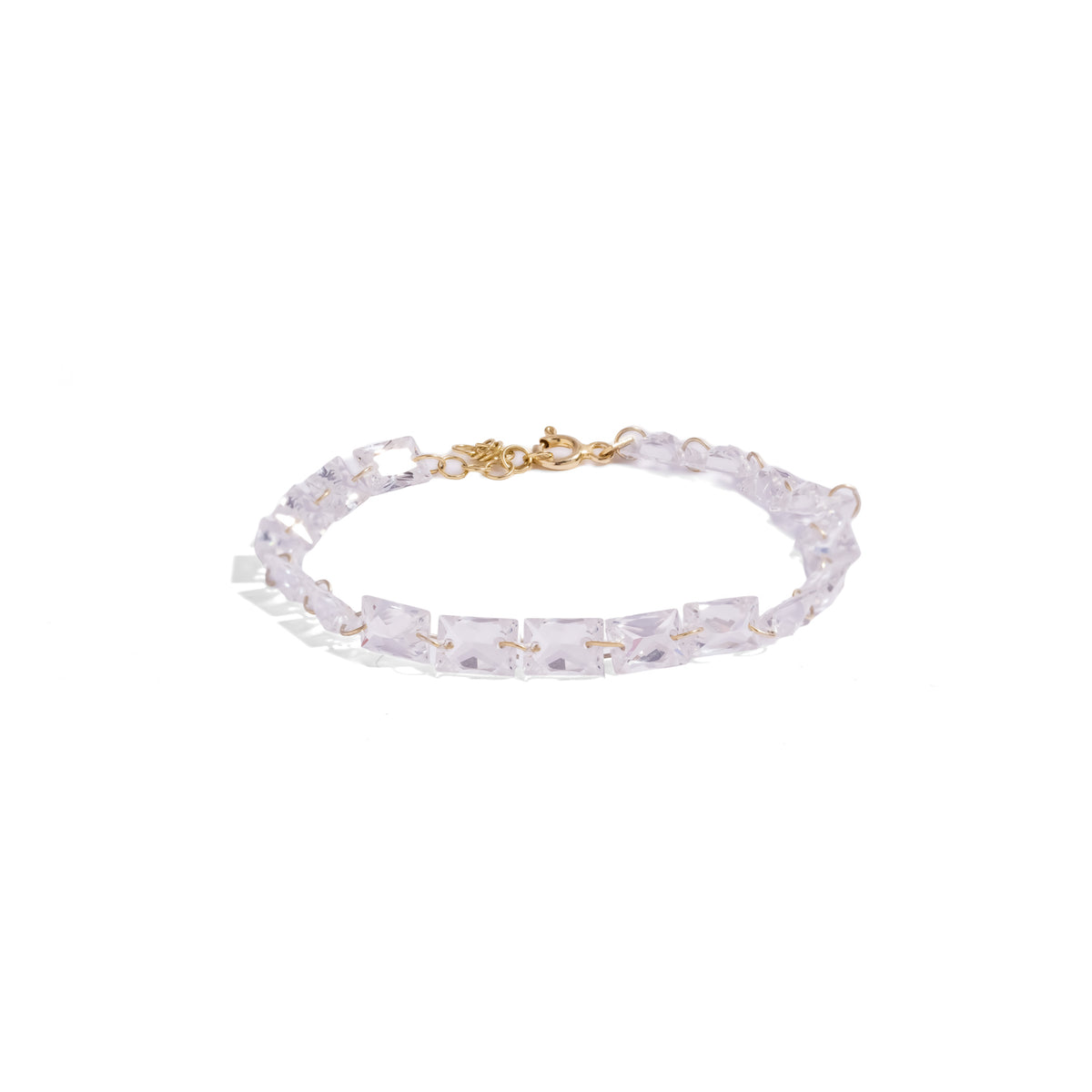 Starlight Emerald Cut Zircon Gold Tennis Bracelet on white, front view