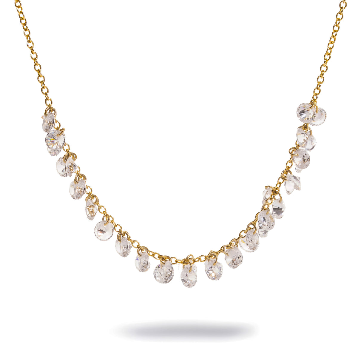 Starlight Glow Pave Zircon Gold Choker Necklace, a row of round white zircons hanging from a fine gold chain